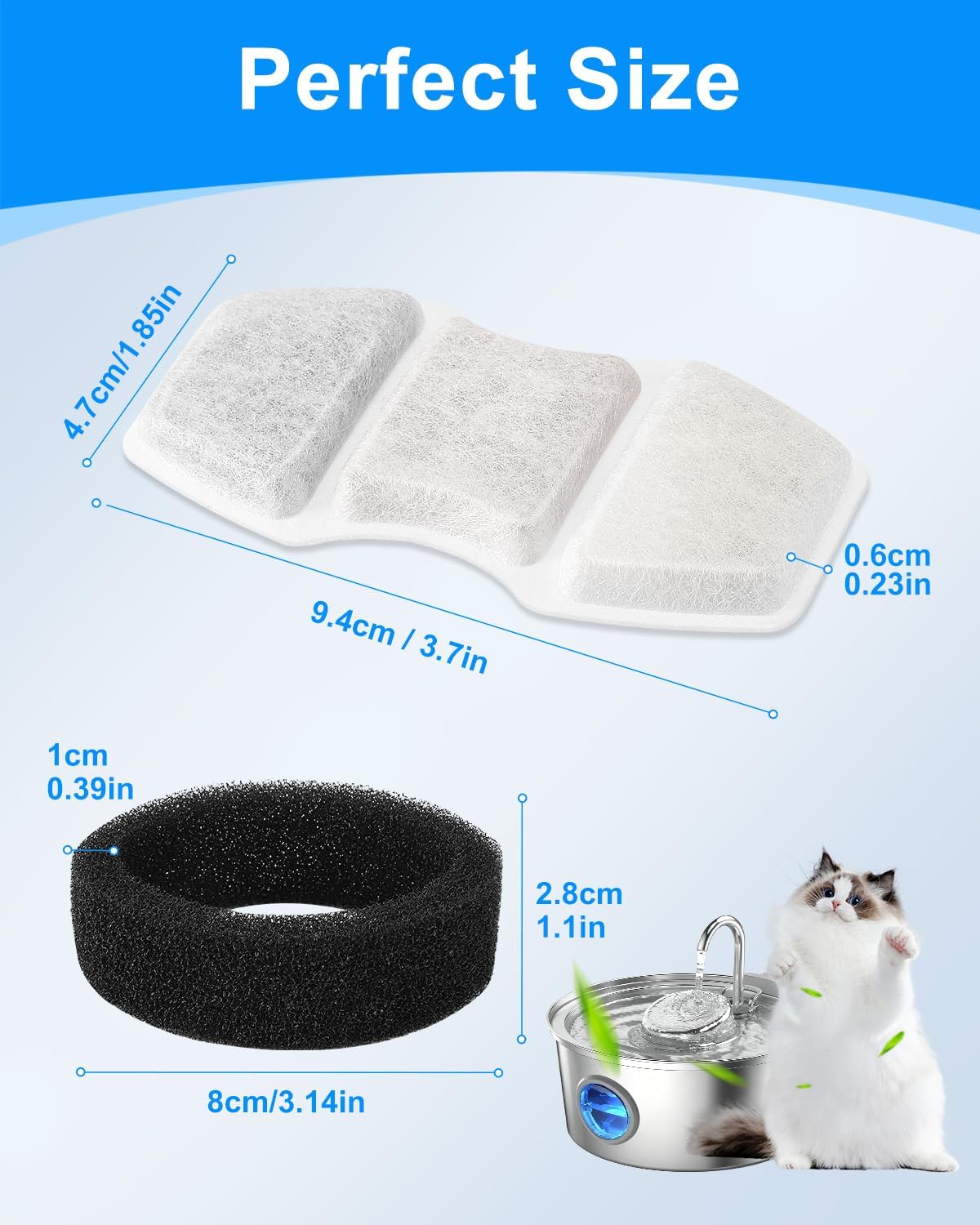 Cat Fountain Filter Replacement Compatible with Invengo 3.2L108oz | 12+12 Pack Cat Water Fountain Filters Compatible with Invengo MeowFlow 3.2L/108oz Cat Water Dispenser, Foam Sponges