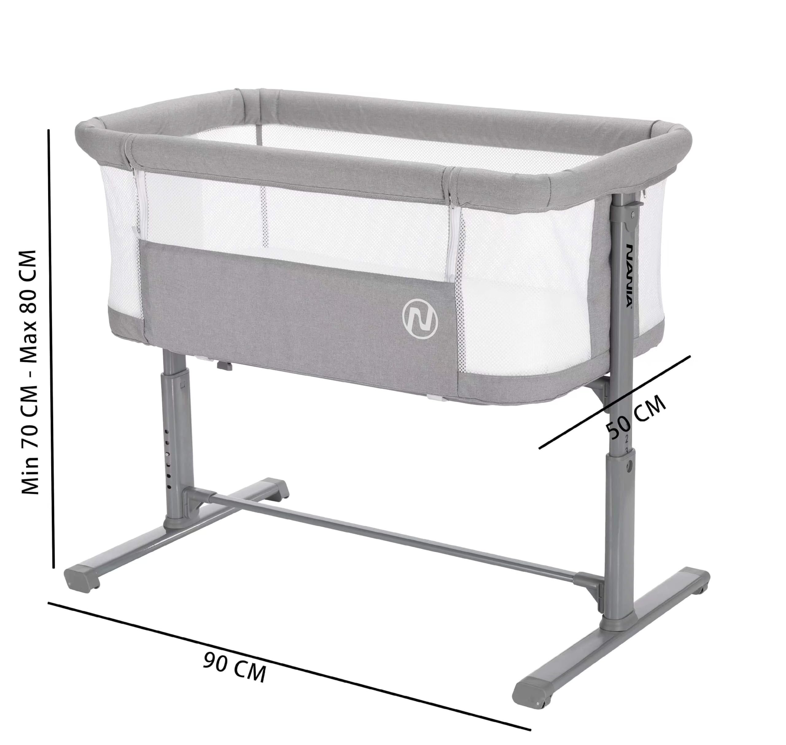 Nania DODI Lit bébé cododo avec matelas de la naissance à 9kg, réglable en hauteur, matelas confort 4 cm, léger 6.5 kg