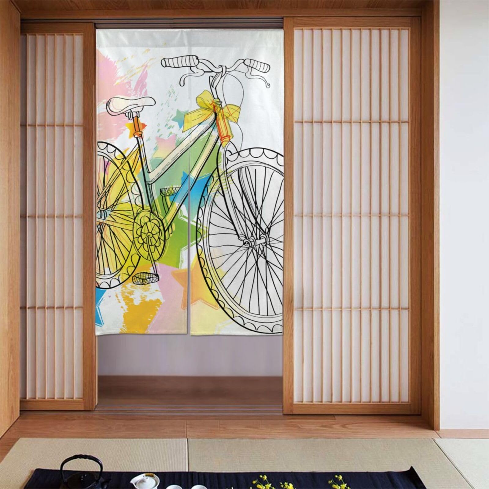 Amazon｜のれん おしゃれ 自転車 カラフルな星 暖簾 ロング 幅86×丈