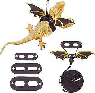 ADOGGYGO Bearded Dragon Lizard Leash Harness - Adjustable Cool Leather Wing Lizard Reptile Harness Leash for Bearded Dragon Lizard Reptiles (Black)