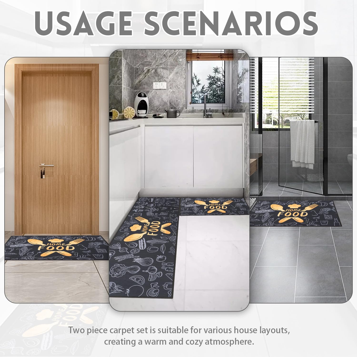 Tapis antidérapants lavables Cuisine 40x60 40x120cm 2 pièces