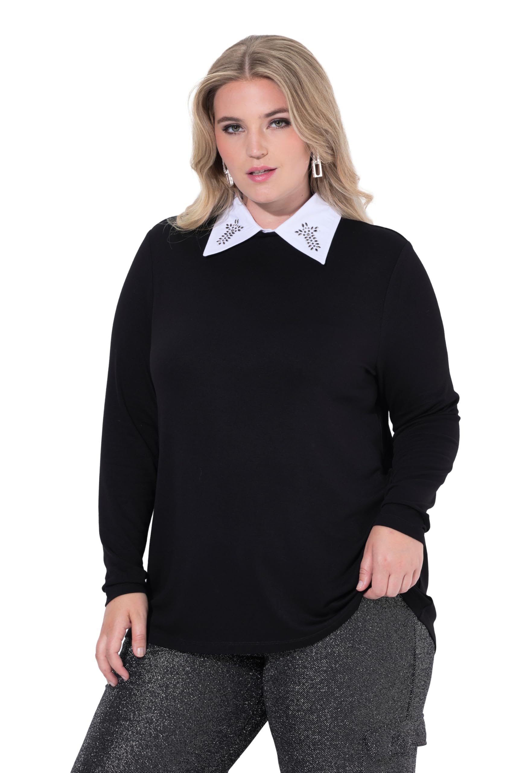 MIAMODA Damen große Größen Übergrößen Plus Size Pullover, A-Linie, Abnehmbarer Hemdkragen 846030