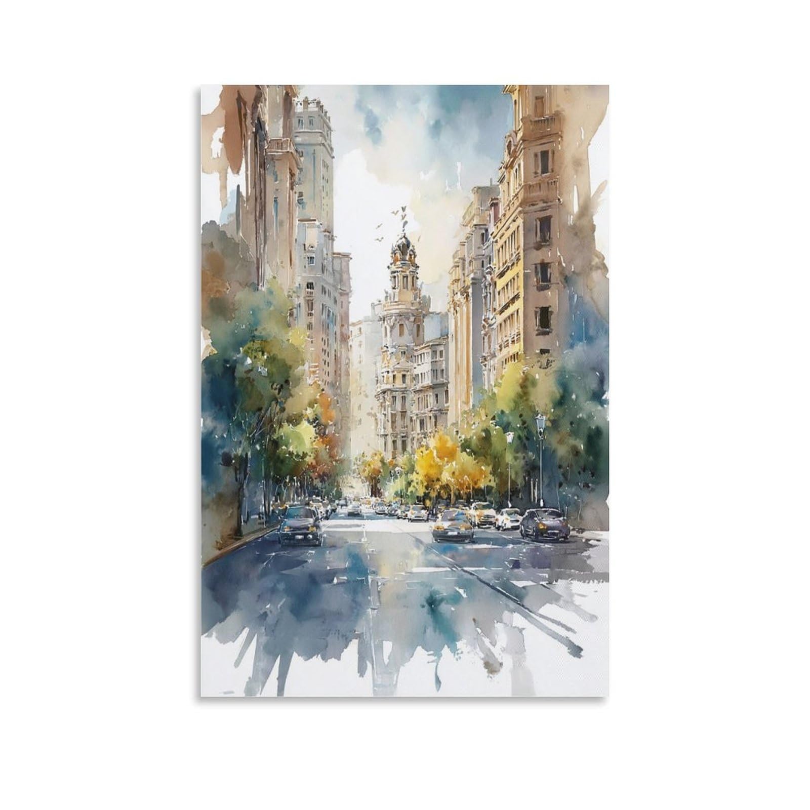 Cnaheiz Unframe-Style Texas Cityscape Watercolor Painting Traditional Style Wall Art 24X36inch(60X90cm) Vintage Watercolor Canvas Art