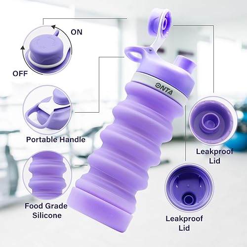 Miniatura 4 de ONTA Botella de agua plegable de silicona sin BPA, 20 onzas, portátil, a prueba de fugas, fácil de limpiar, resistente a roturas, apta para viajes