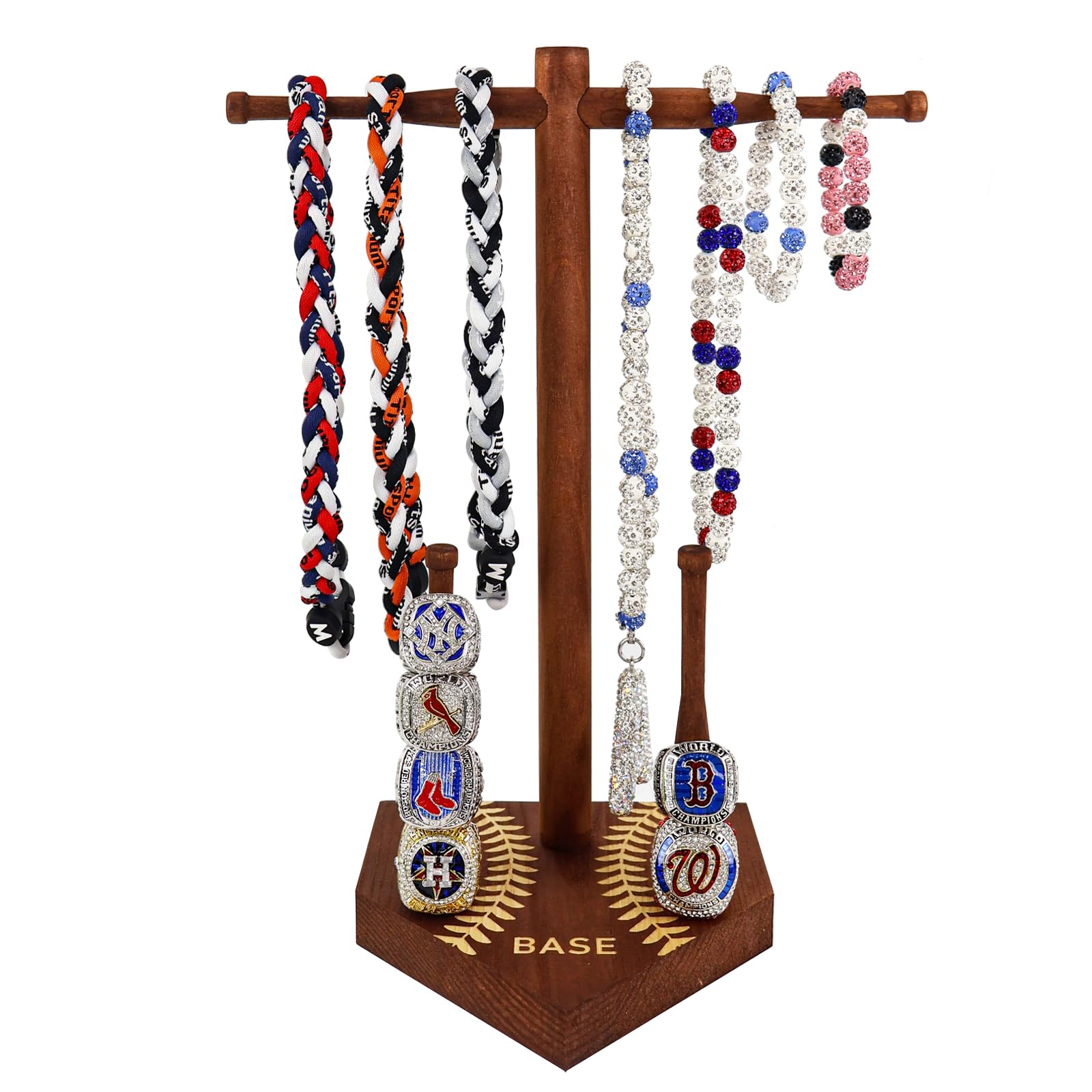 Wooden Baseball or Softball Drip Necklace Organizer Holder, Ring Holder