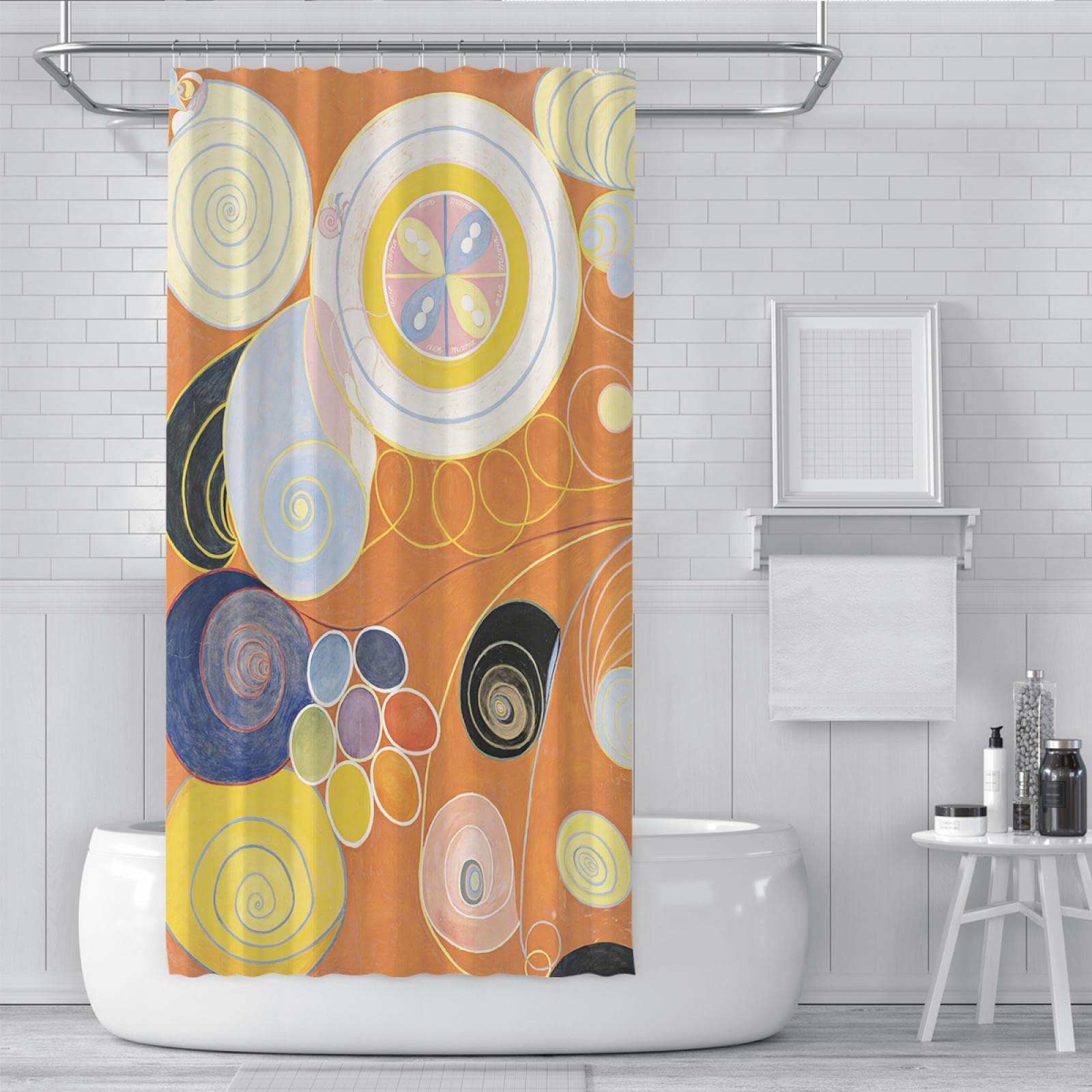Jesień Decor Pomarańczowy Żółty Różowy Streszczenie Kwiaty Zasłona prysznicowa Można prać w pralce Zasłona prysznicowa z Hakami W120xL200 (cm)