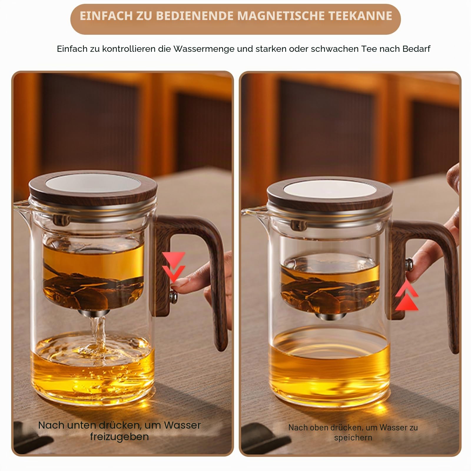 Enchanti Teekanne, Glas-Teekanne mit abnehmbarem Teesieb, magnetisch, lose Blätter, magische Hexerei-Teekanne mit Sieb zur Wassertrennung, Geschenkpaket, 800 ml | Magische Teekanne mit Sieb zur Wassertrennung, loser Tee-Ei, Diffusor, Teebereiter mit Griff