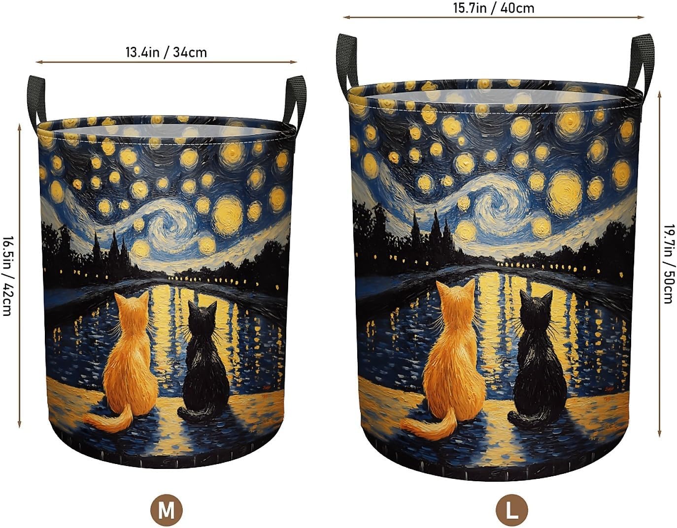 Starry Night Cat Laundry Basket, Large Foldable Clothes Bag Collapsible Storage Bin Basket For Nursery,Office,Toy Organizer,Home,Decor - 19.7 Inch X 15.7 Inch