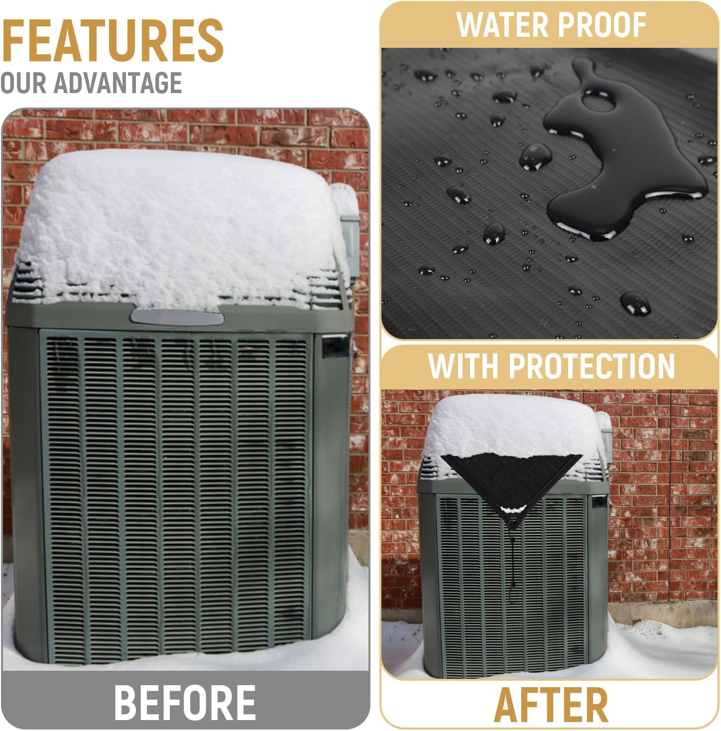 28"x28" Waterproof Air Conditioner Covers for Outside Units Winter A/C Unit Cover Compressor Condenser Cover with Bungee Cords