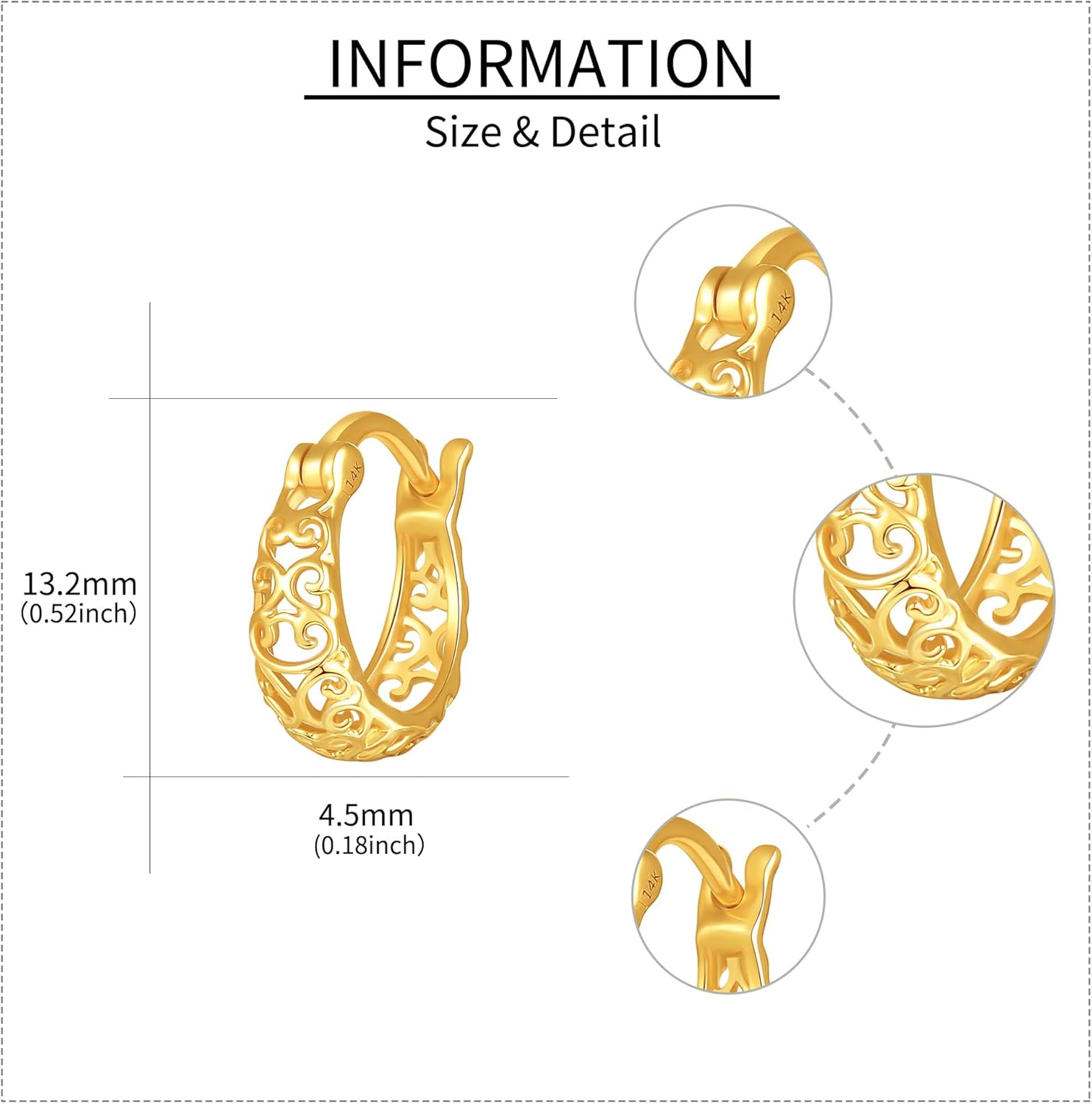 14K Real Gold Filigree/Infinity Twist/Dachshund Hoop Huggie Earrings Boho Earrings Jewelry Gift for Women