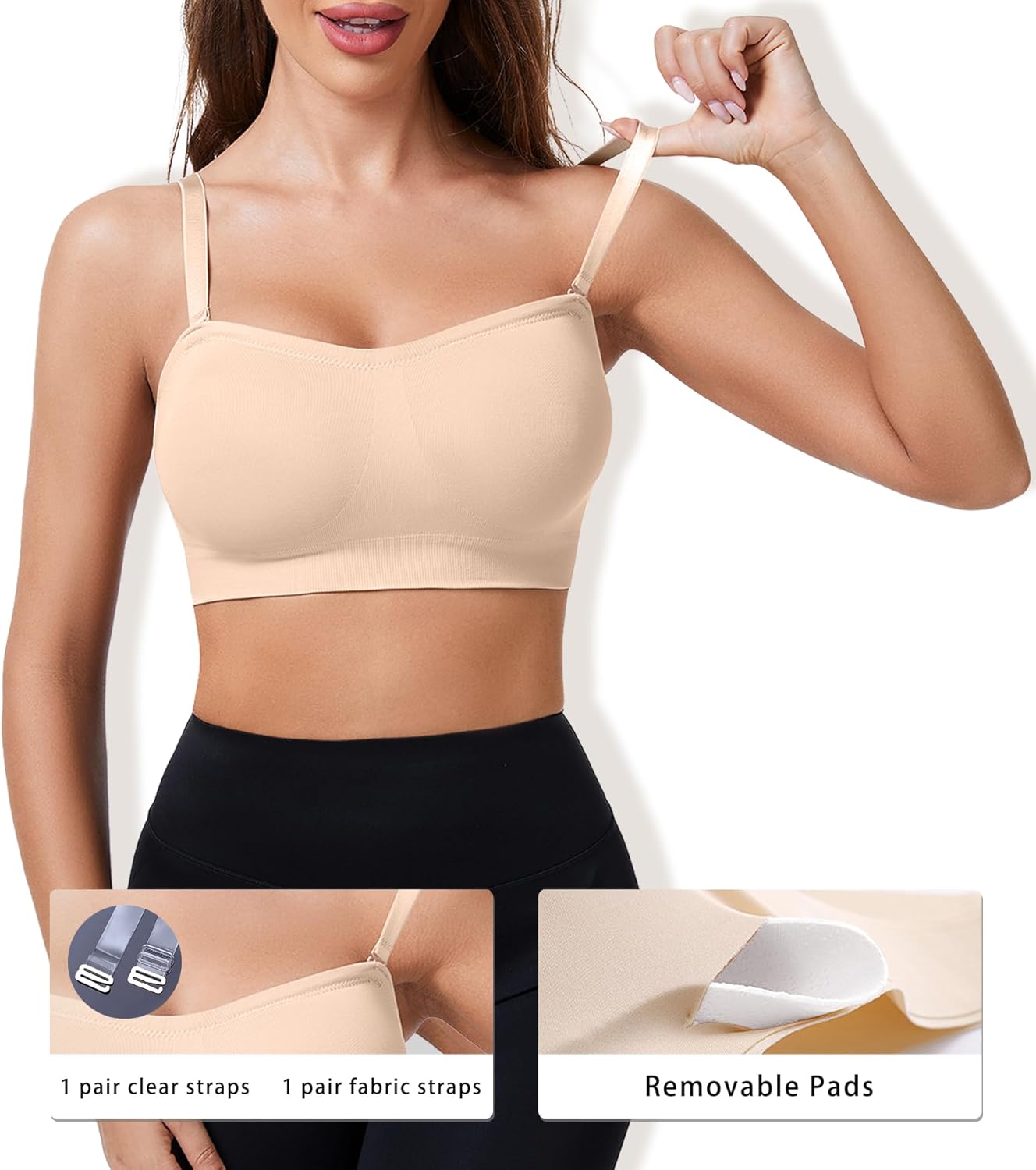 Strapless Bras for Women Padded Bandeau Bra Non-Slip Wireless Push Up Invisible Silicone Tube Top Bralette - Image 7