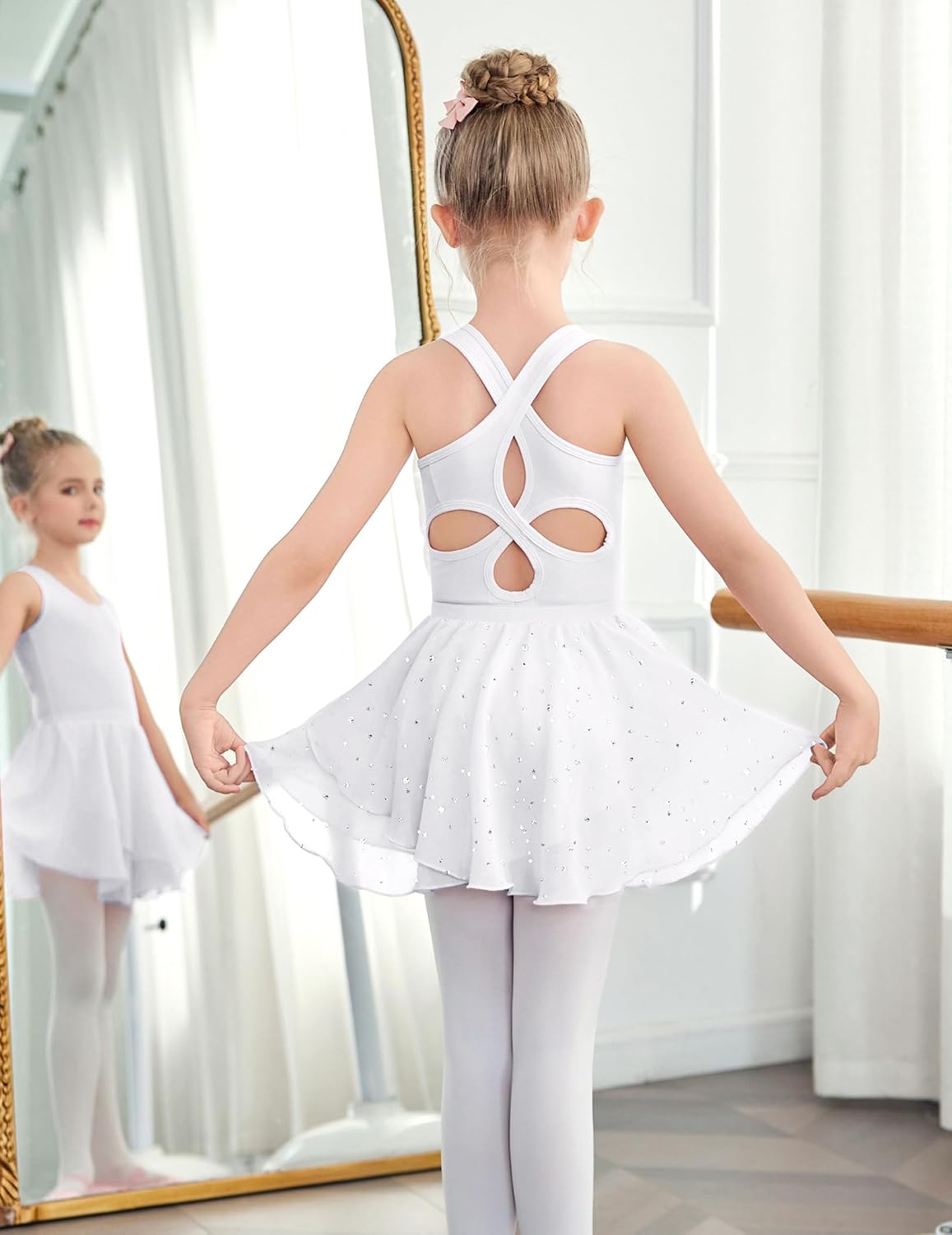 Zaclotre Girls Ballet Leotards Toddler Hollow Back Dance Dress Outfit with Removable Shiny Skirt Combo