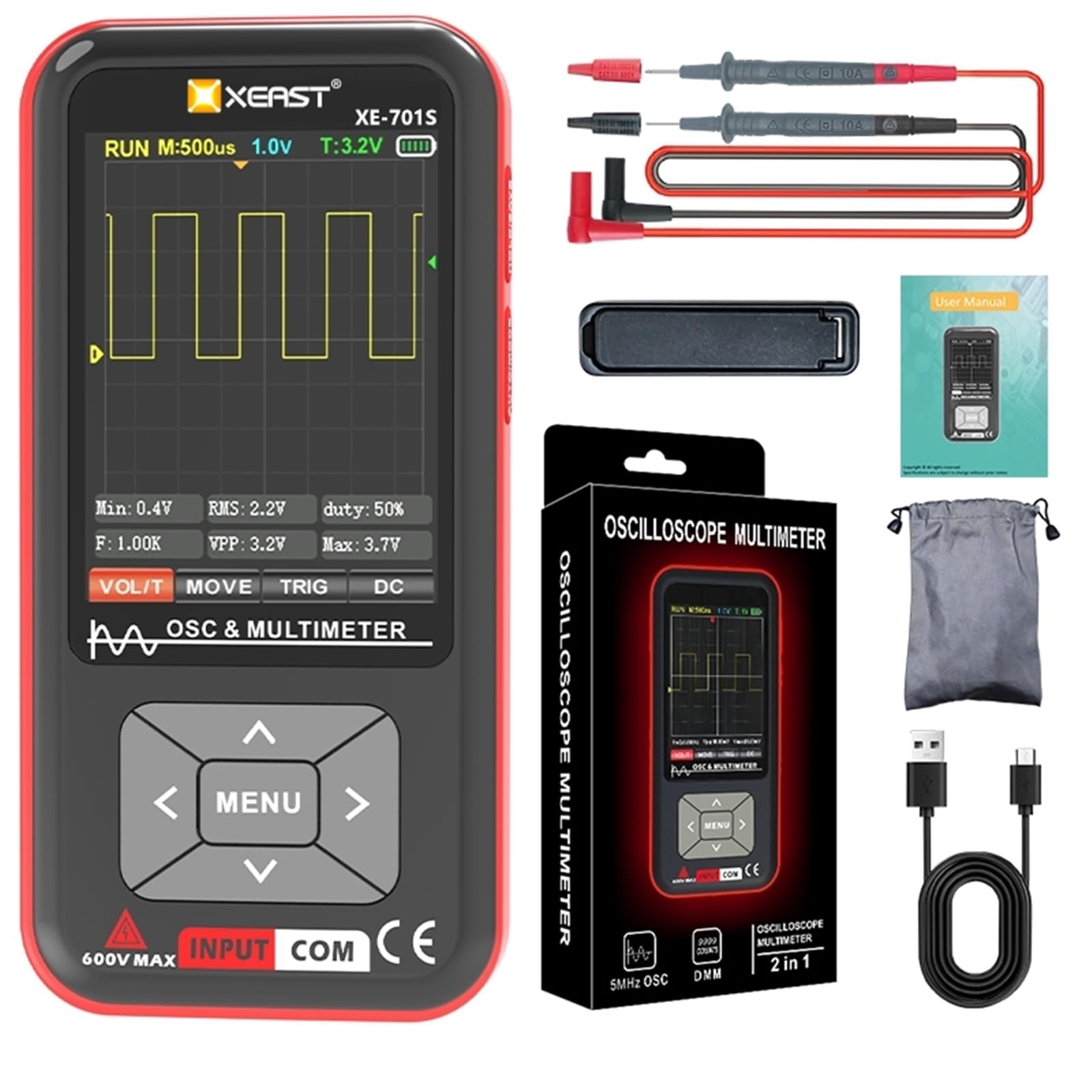 2-in-1 Oszilloskop Multimeter, 9999 Zählungen Digital Multimeter, 5MHz Bandbreite 48MSa/s High Sampling Oszilloskop, 3,2-Zoll IPS Full-Color Display, Elektronik DIY & Reparatur
