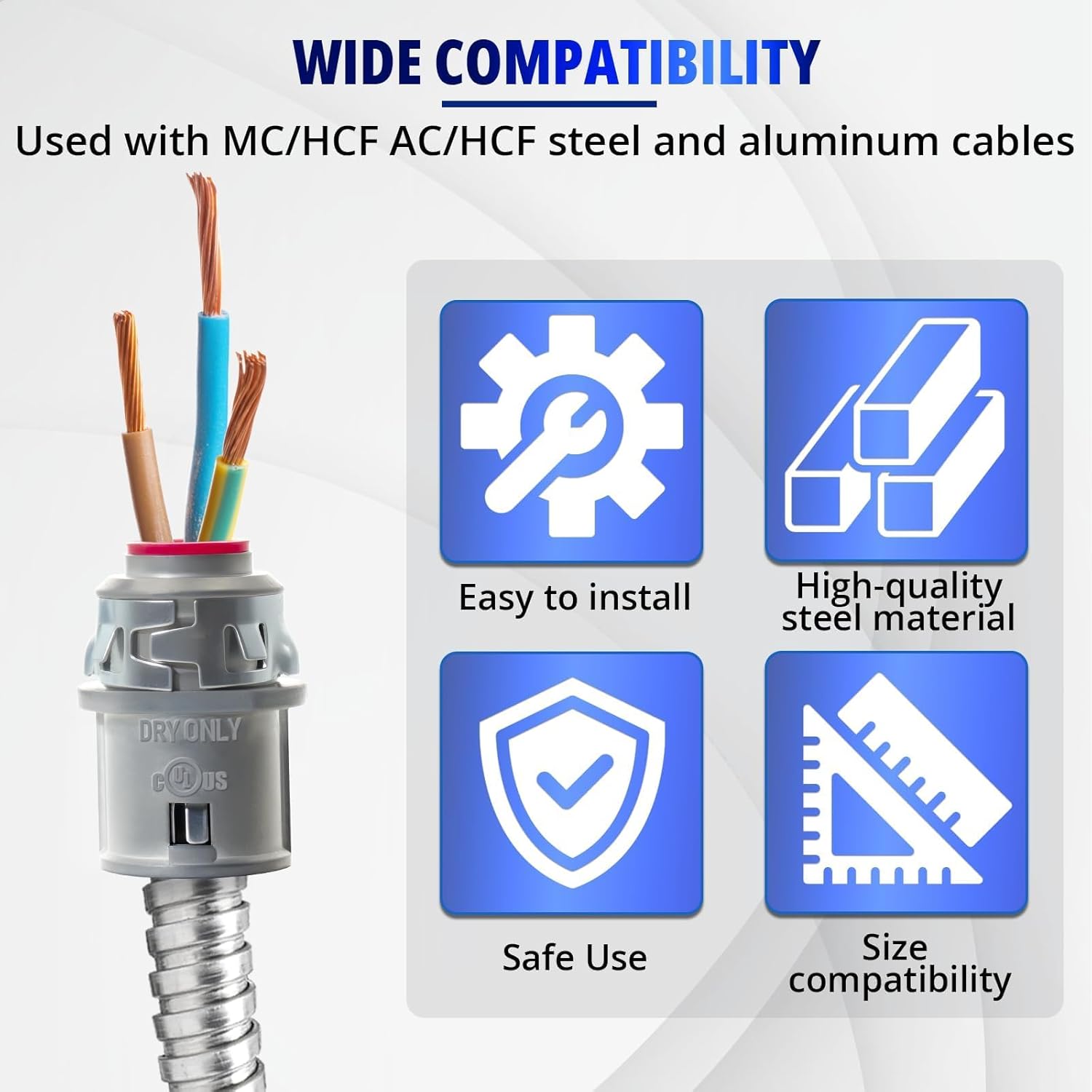 MAKERELE Metal-Clad Cable Connectors, 3/8" Snap in/Zinc Electrical Conduit Connector for Steel and Aluminum Cable (20 Pack)