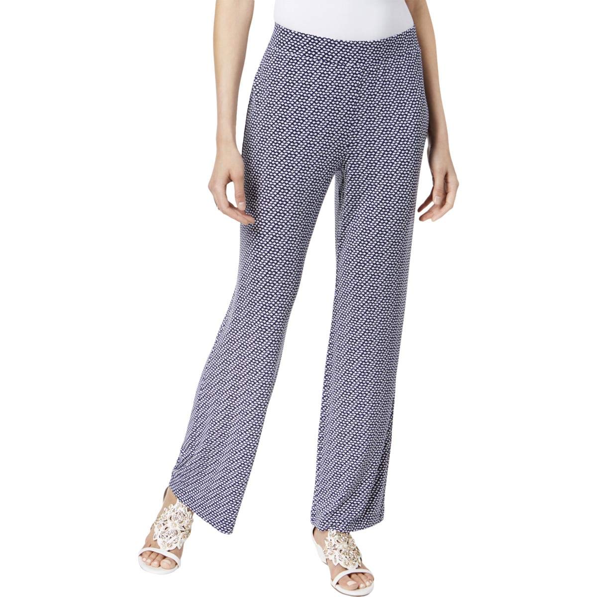 Vince Camuto Womens Printed Pull On Casual Wide Leg Pants Blue Medium
