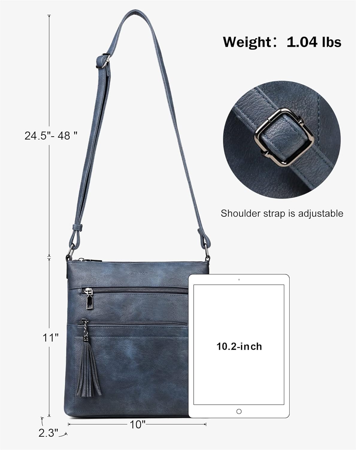 MASINTOR Crossbody Purses for Women, Multi Pocket Casual Crossbody Bag, Adjustable Strap Shoulder Bag with Tassel - Image 4