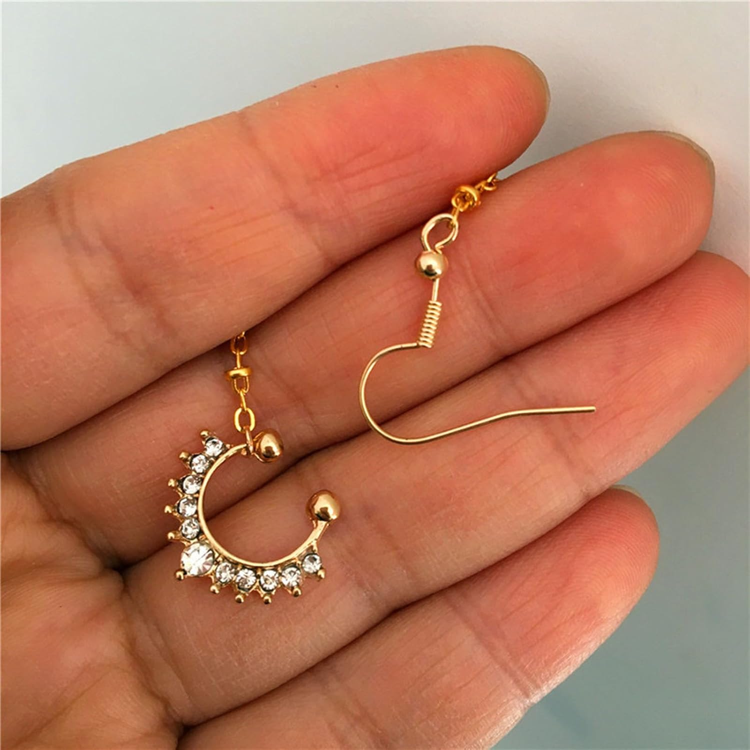 Fake Septum Piercing Indian Nose Rings with Chain Vintage Nose Ear Chain Rings Anti-Allergic (Silver/Gold) Gold