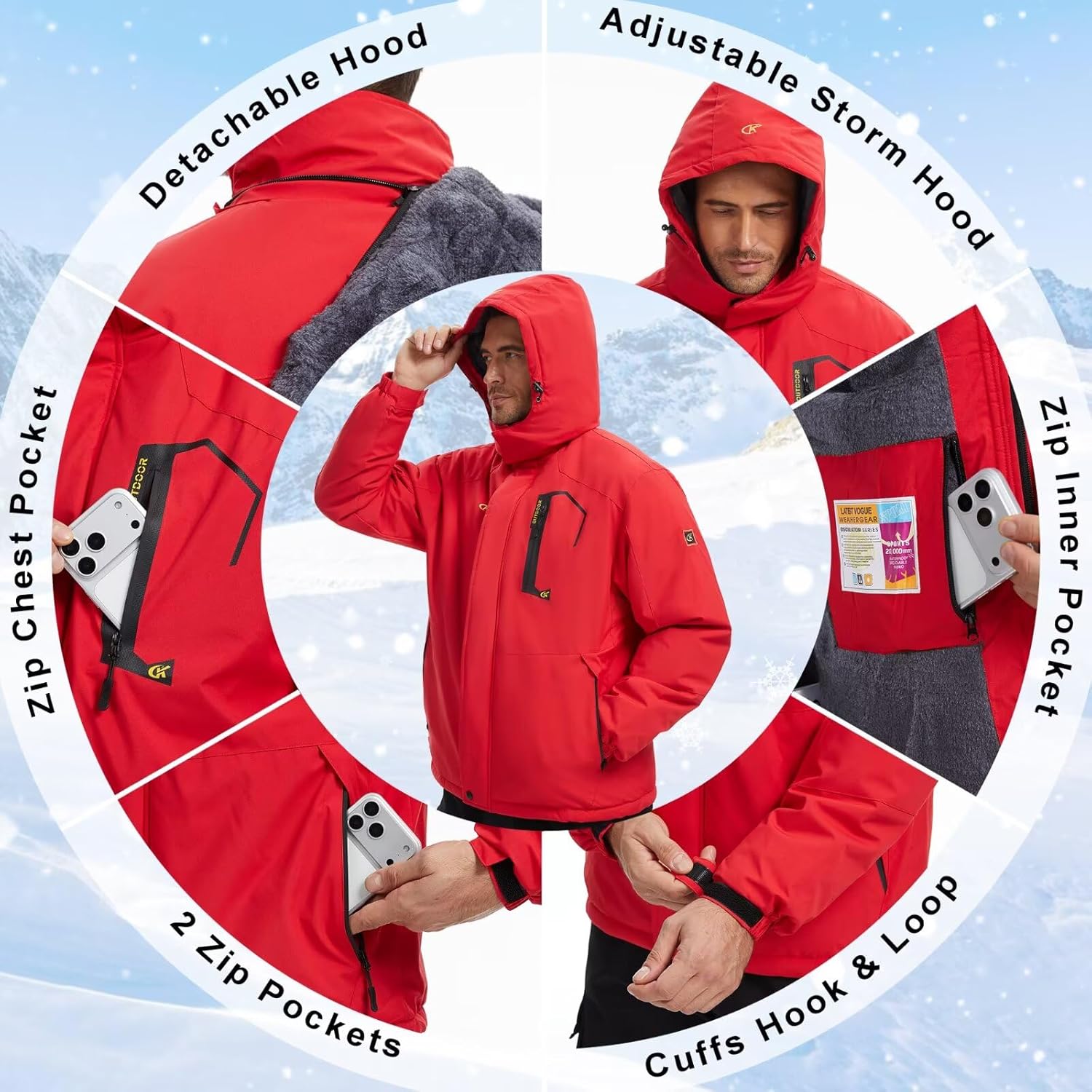 QPNGRP Mens Waterproof Ski Snowboard Jacket Winter Windproof Snow Coat - Image 4