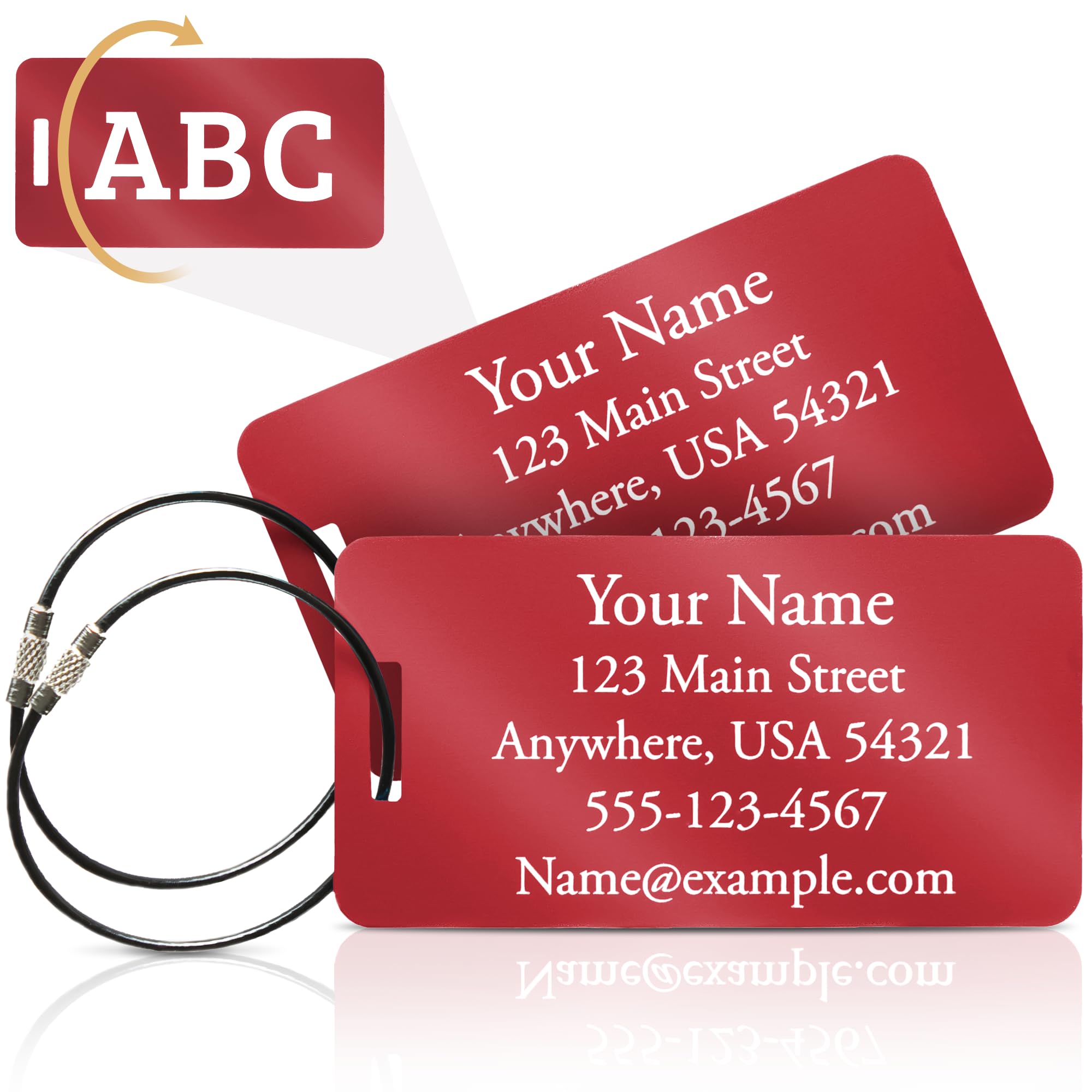 Two Custom Engraved Aluminum Luggage Tags (Red)
