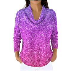 Sparkly Sweater for Women Cowl Neck Long Sleeve Loose Fit Shimmer Knit Pullover Winter Clothes Casual Sweaters Trendy