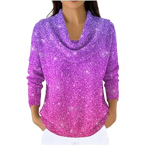 Sparkly Sweater for Women Cowl Neck Long Sleeve Loose Fit Shimmer Knit Pullover Winter Clothes Casual Sweaters Trendy