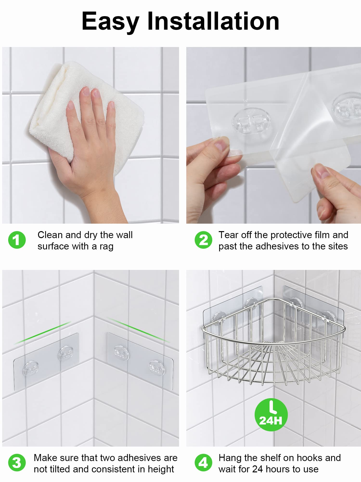 SMARTAKE 2-Pack Corner Shower Caddy Deep Basket Design, SUS304 Stainless Steel, Wall Mounted Bathroom Shelf with Adhesive, Storage Organizer for Toilet, Dorm and Kitchen (Silver)