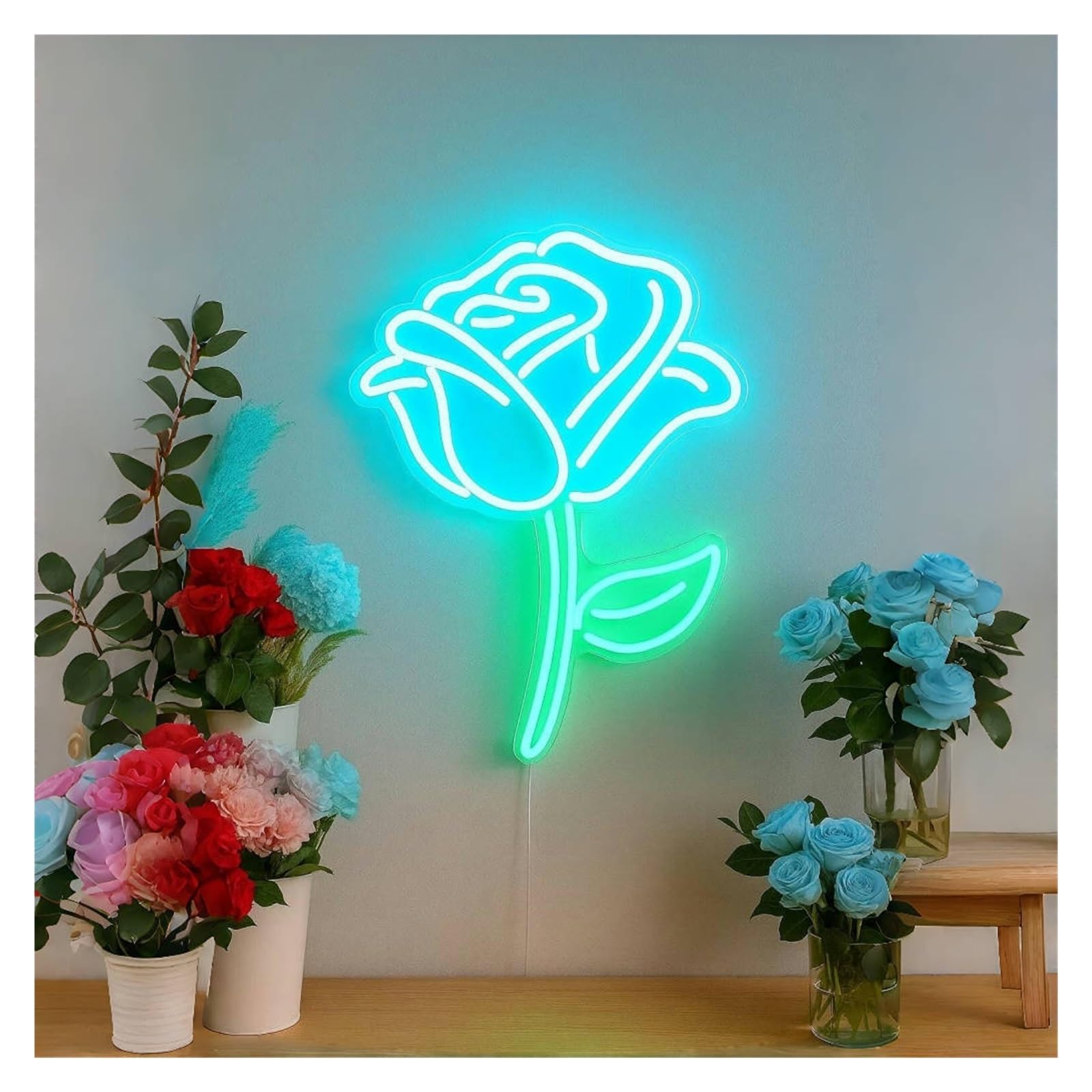 RONGCH Hanging Art Signs Rose Neon Sign, Suitable for Home, Shop, Or Studio Decor with Dimmable 51cm(C)