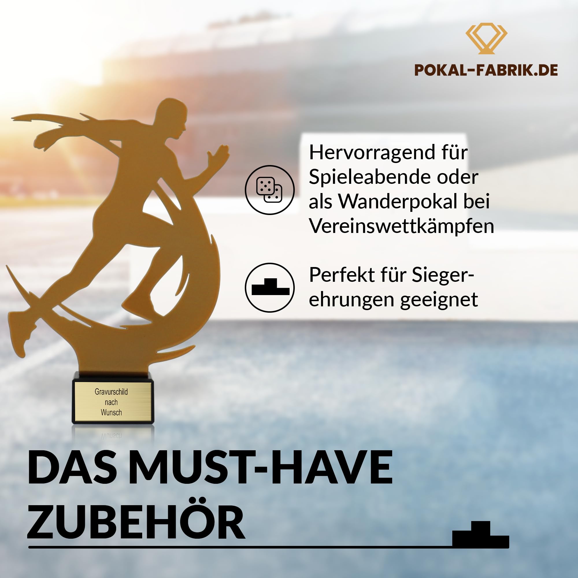 Goldene/r Läufer/in Pokal 21 cm aus Metall mit Gravur - Marathon Geschenk-Trophäe mit Metallsilhouette & Steinsockel - Personalisiertes Geschenk - Wanderpokal Laufen | Joggen
