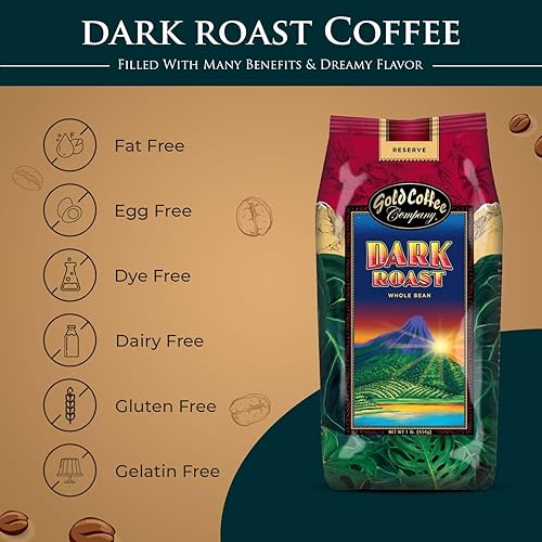 Miniatura 5 de Gold Coffee Dark Roast café de grano entero, 1 libra (paquete de 4) - Café instantáneo tostado a la perfección, granos de café tostado oscuro, rico