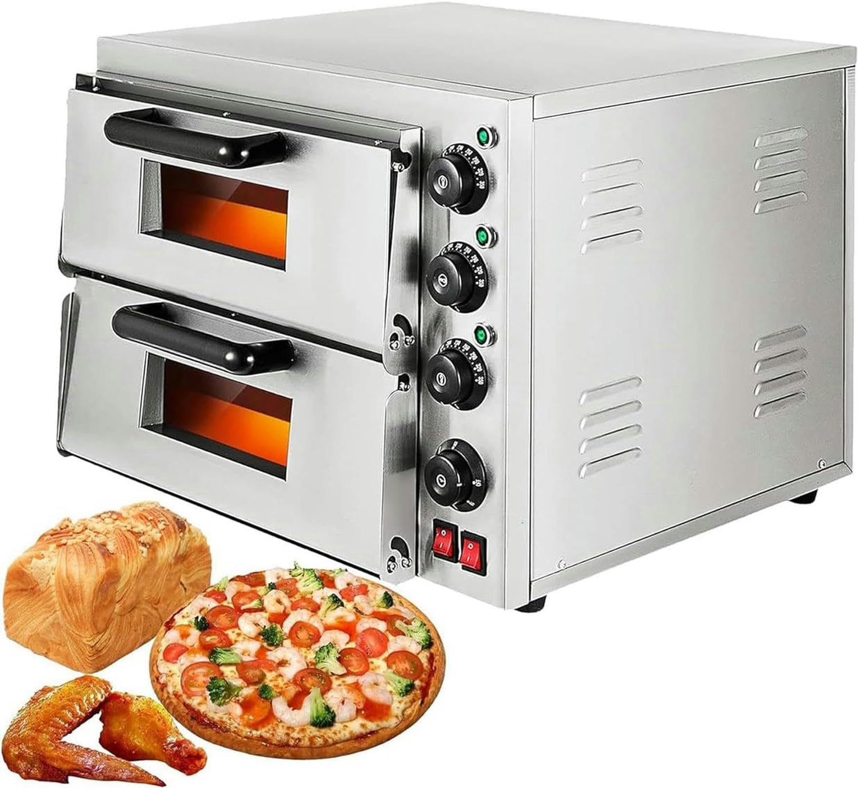 AYCDL Commercial Pizza Oven, Stainless Steel Pizza Maker with Explosion Proof Lamp and Cooling Holes,Doublelayer,Doublelayer