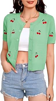 Bbonlinedress Womens Summer Cherry Sweater Short Sleeve