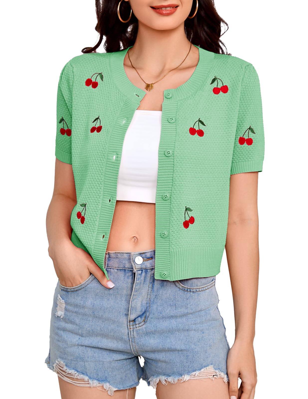 Bbonlinedress Women's 2025 Summer Cardigan Sweater Cropped Short Sleeve Button Down Knit Shrugs