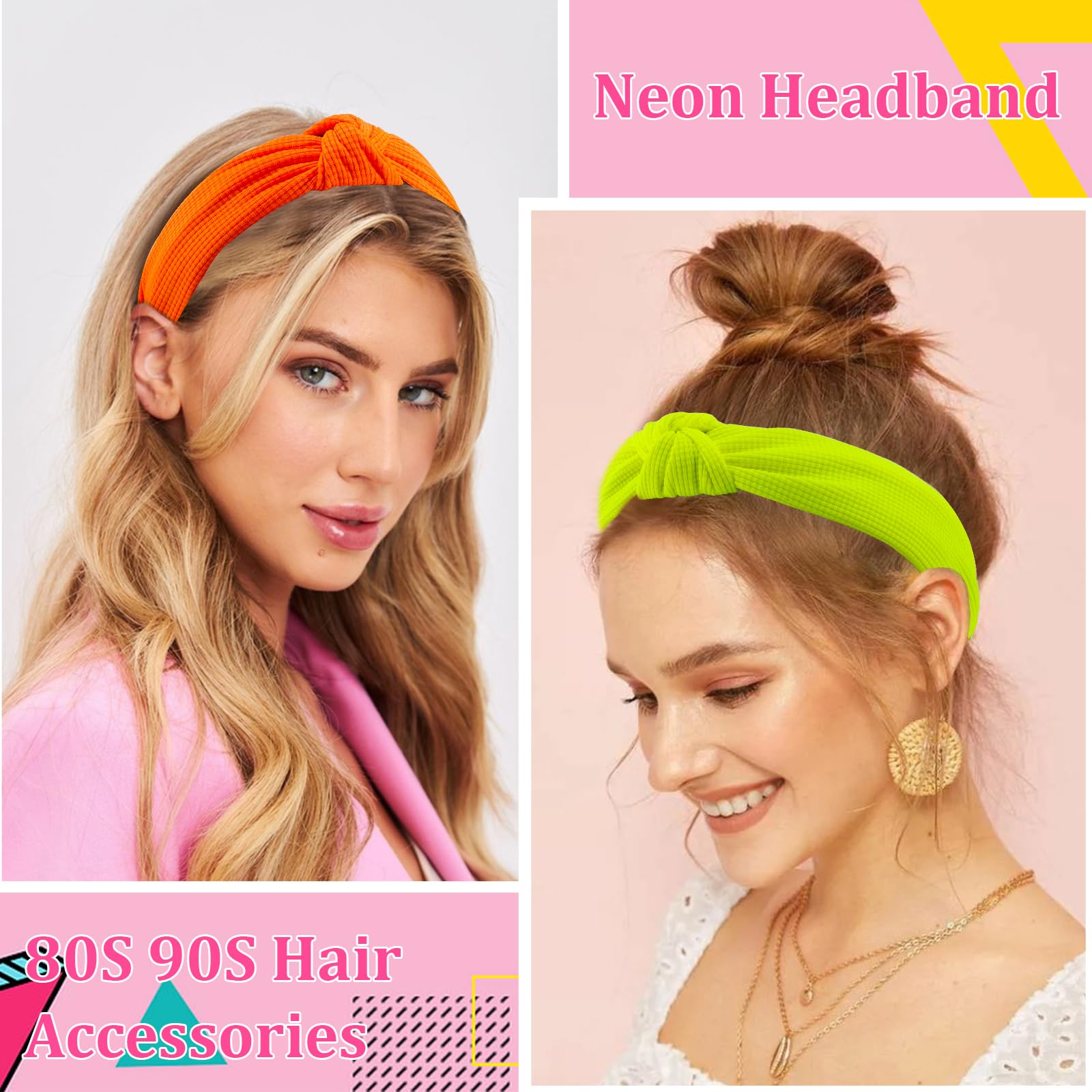KICOSY 4PCS Neon Headband for Women 80s 90s Headband Neon Hair