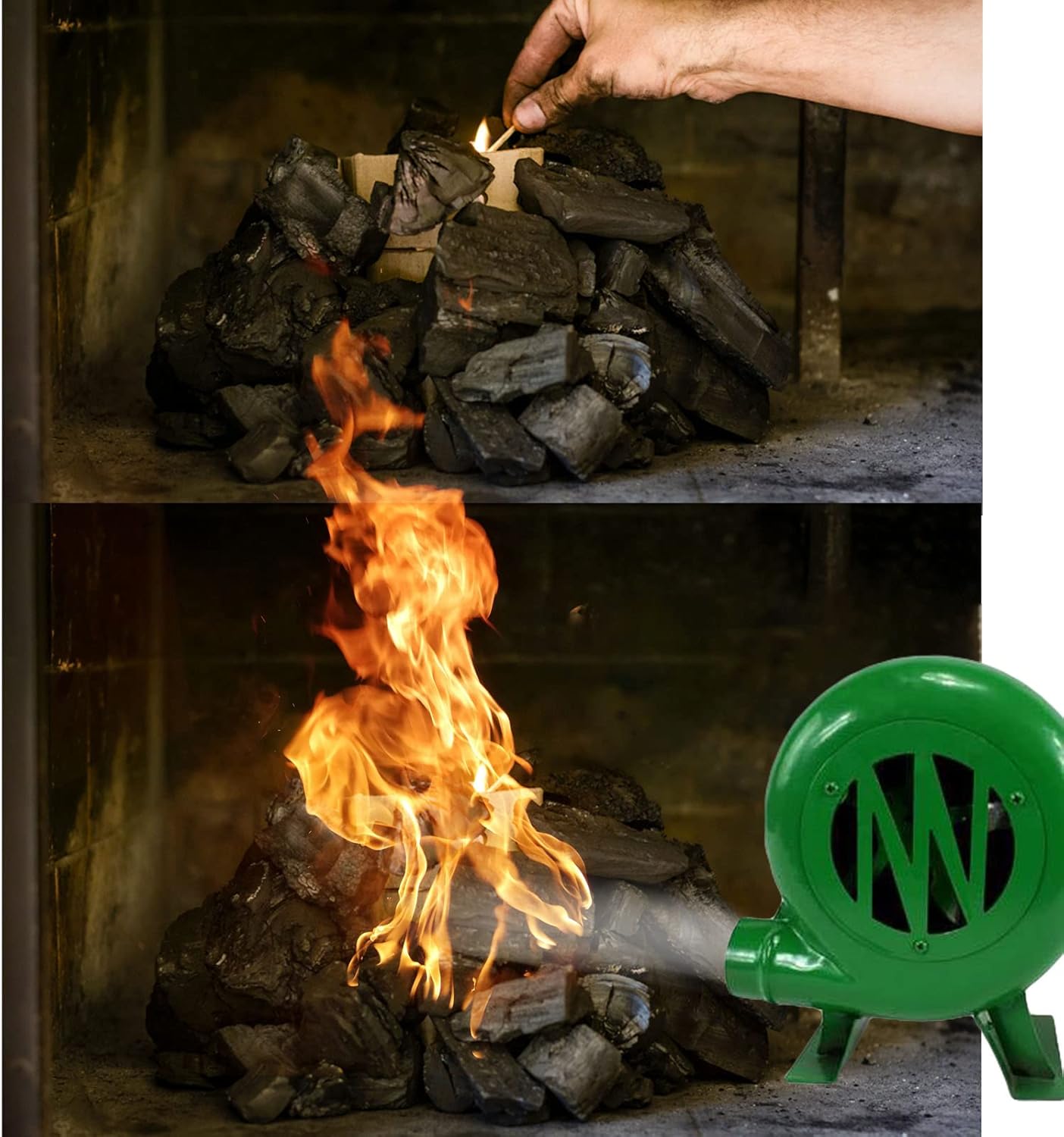 Fireplace Bellows Indoor Portable Barbeque Air Blower, with Manual Handle Speed Control for Camping/Picnic/Outdoor Acativities