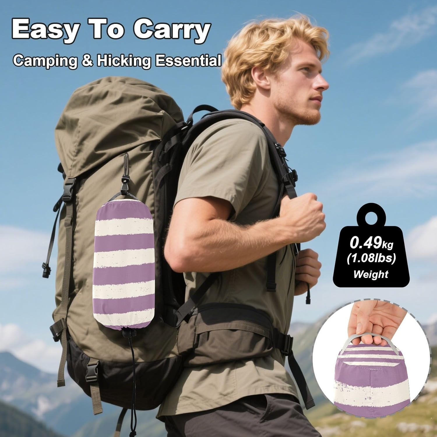 Simple Geometric Purple Horizontal Strips Hammocks for Camping Tree Hammock for Outside Camping Essentials