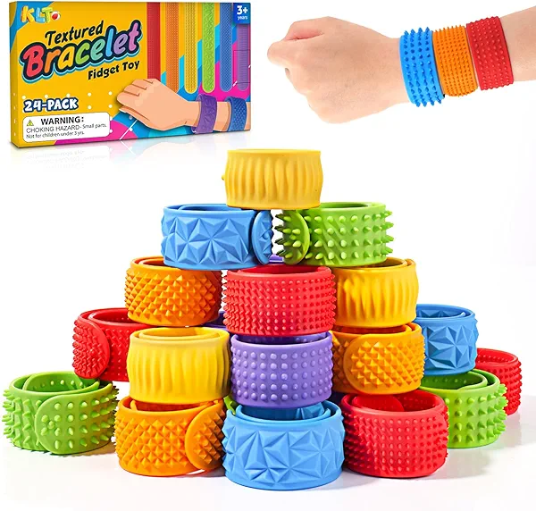Fidget Toys Bulk for Kids: 24 Pack Textured Silicone Slap Bracelets, Classroom Treasure Box Prize, Party Favors Goodie Bag Stuffers, Sensory Toys for Autism Stress Relief