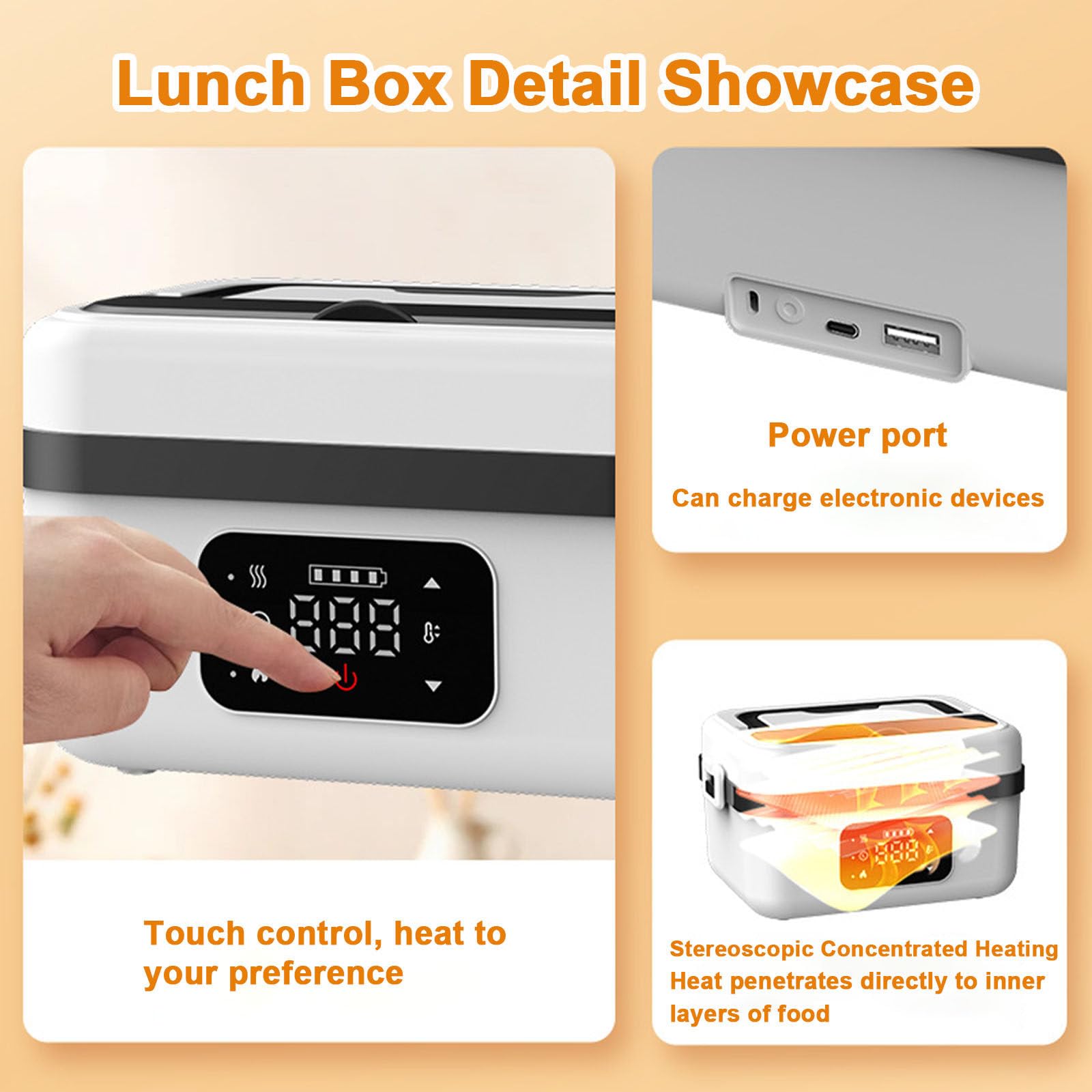 Contenitore per il pranzo elettrico con impostazioni di temperatura e timer, scaldavivande portatile senza fili, contenitore a prova di perdite per pasti caldi ovunque