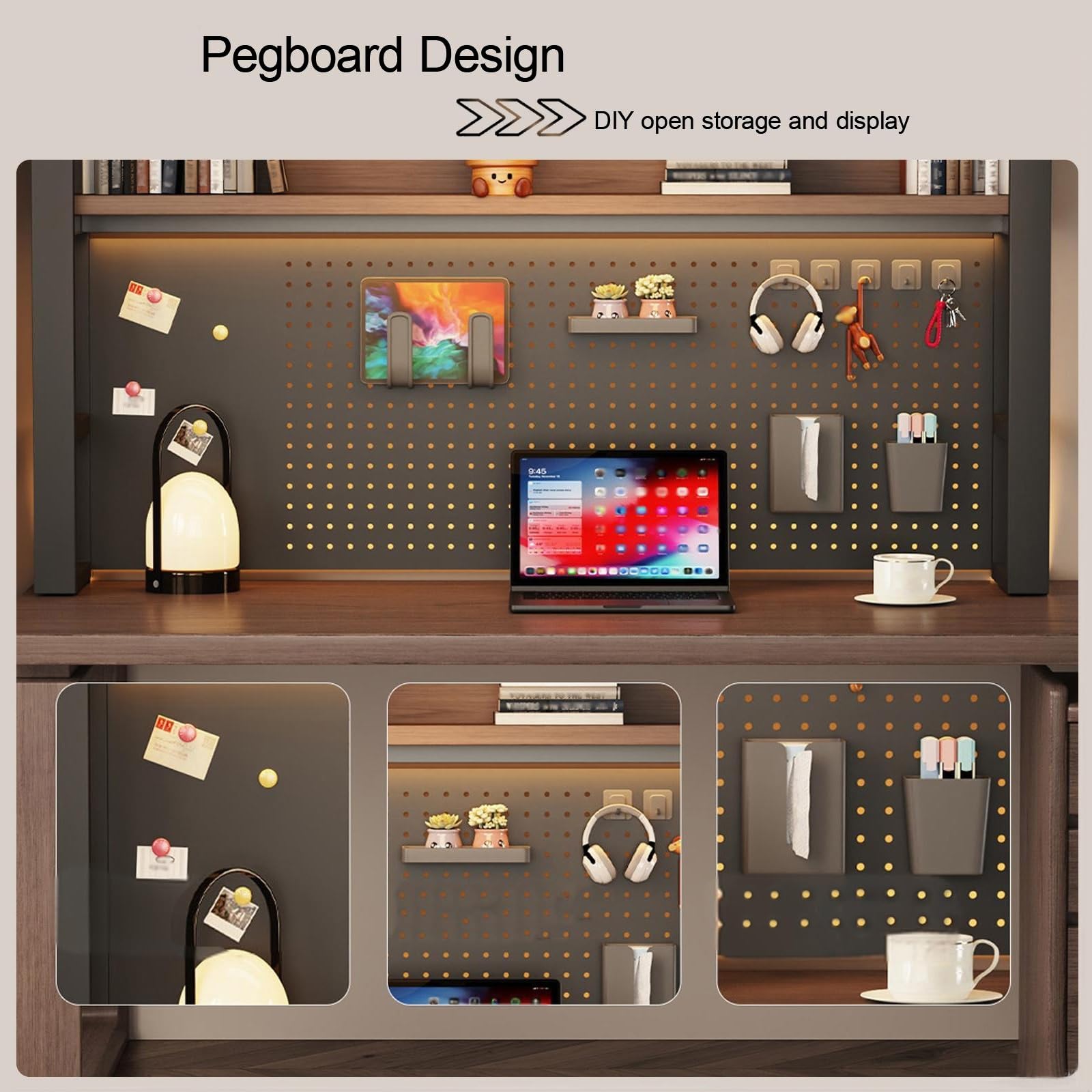 Czarne biurko nizer z tablicą Pegboard Cuter Desk Boohelf półka na biurko do domowego biura i akademika Lar Capaci (75 x 66 cm / 29,5 x 26 cali)