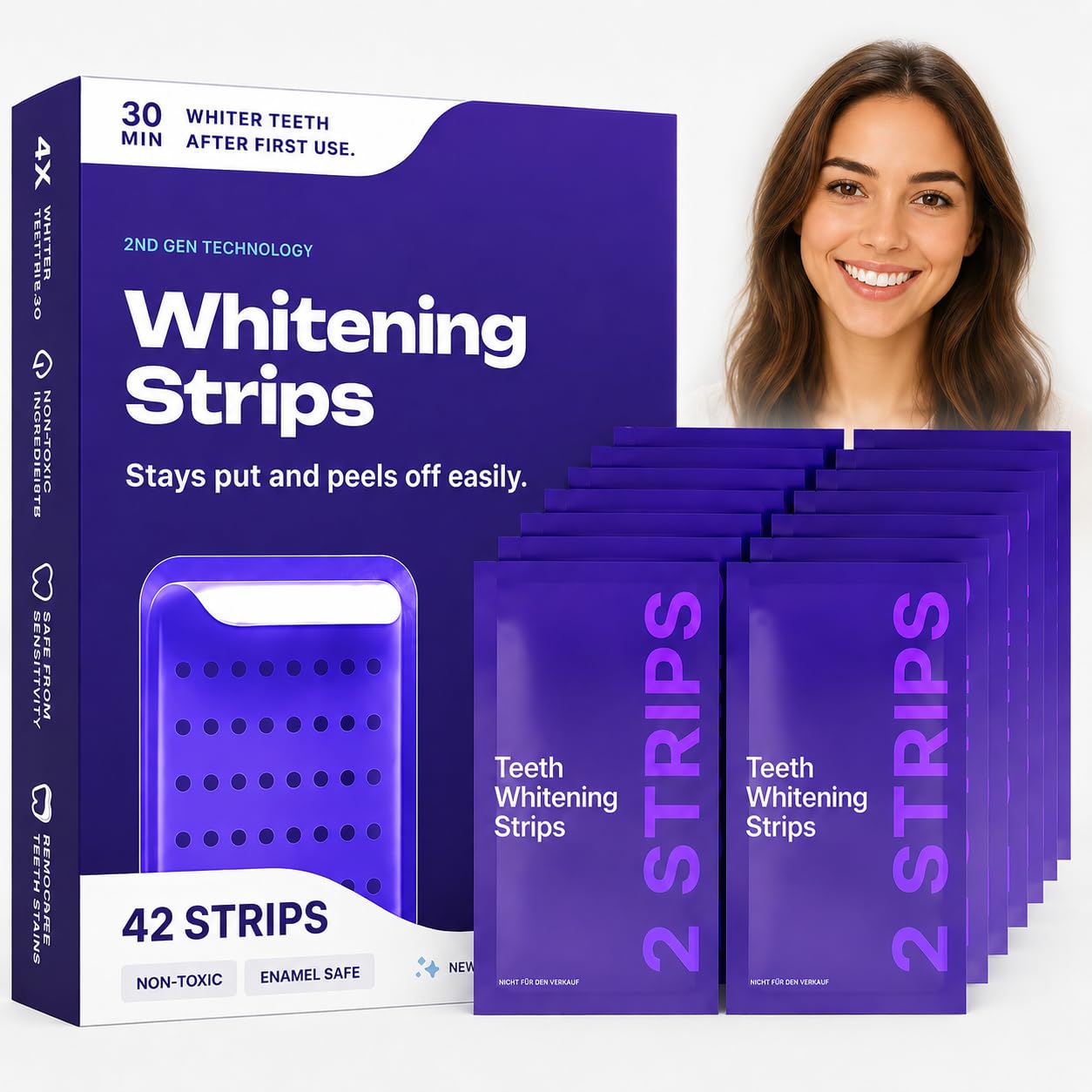 Dr Dent Bleaching Strips 42 Strisce Sbiancanti per Denti Senza Perossido con Tecnologia Viola Delicate sullo Smalto