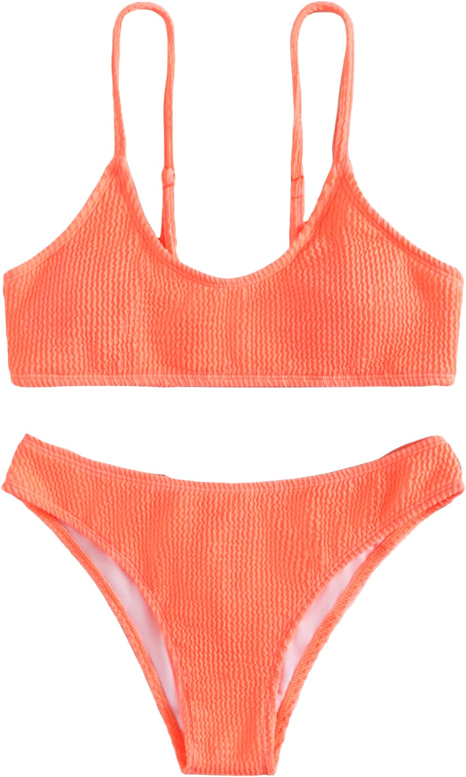 SOLY HUX Bikini Sets for Women Solid Textured Bikini Bathing Suits 2 Piece Swimsuit Solid Coral Orange S