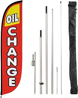 LookOurWay Feather Flag Pole Kit - 12 Feet Tall Advertising Flag Banner with Fiberglass Pole Kit and Ground Spike for Business Promotion - Auto Repair Flag - Oil Change Red (10M1200036)