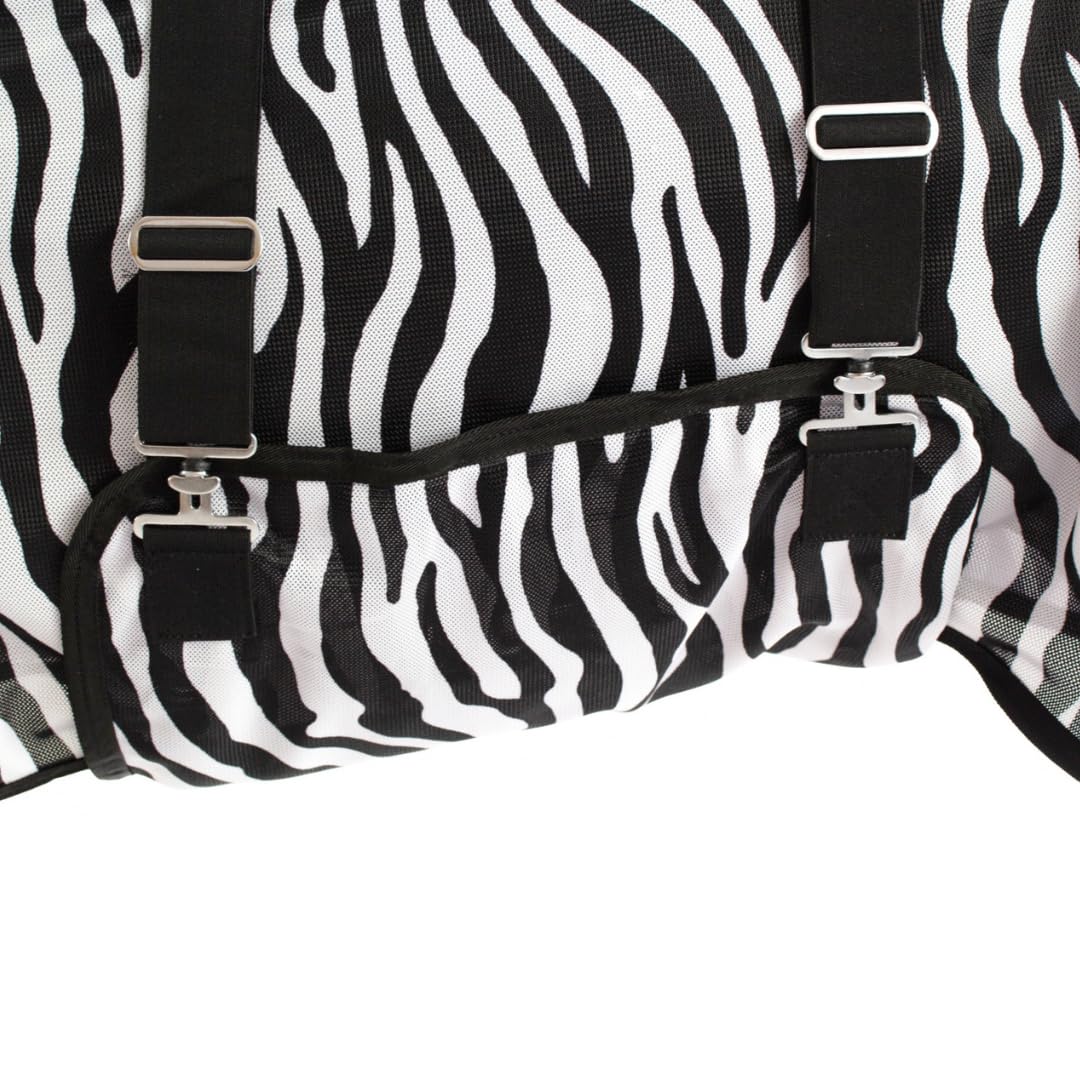 Marengos - reißfeste Zebra Fliegendecke mit Halsteil & Bauchlatz – robuste & atmungsaktive Ekzemerdecke – Schutz vor Insekten – Outdoor-Pferdedecke – 125cm | Decke für Pferde mit Halsteil & Bauchlatz – robuste, atmungsaktive Ekzemerdecke – Schutz vor Inse