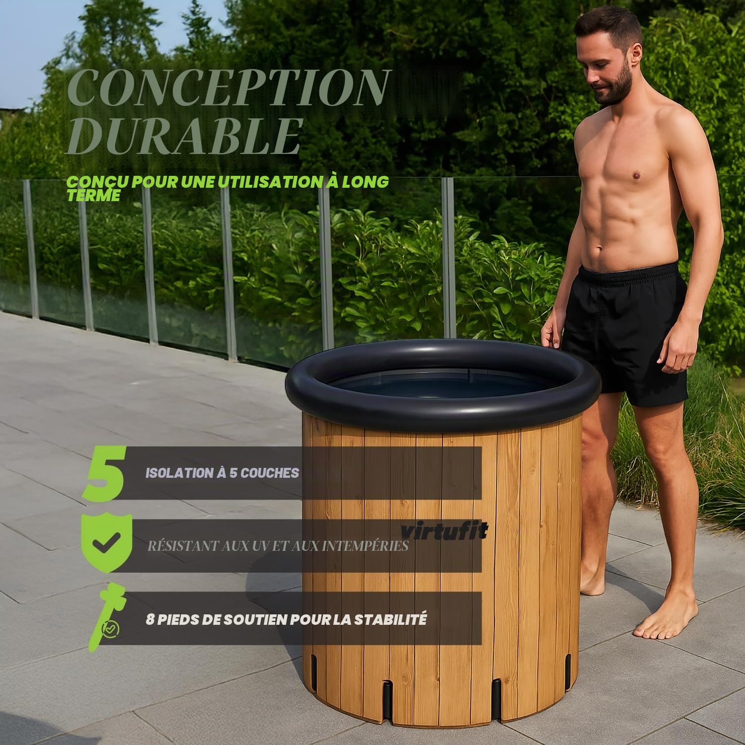 VirtuFit Bain de Glace XXL – 375 l – Effet Bois