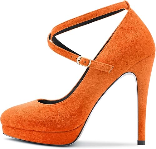 Miniatura 10 de DearOnly Zapatos de tacón de plataforma para mujer puntera cerrada correa de tobillo tacón alto gamuza para novia boda vestido de 5 pulgadas