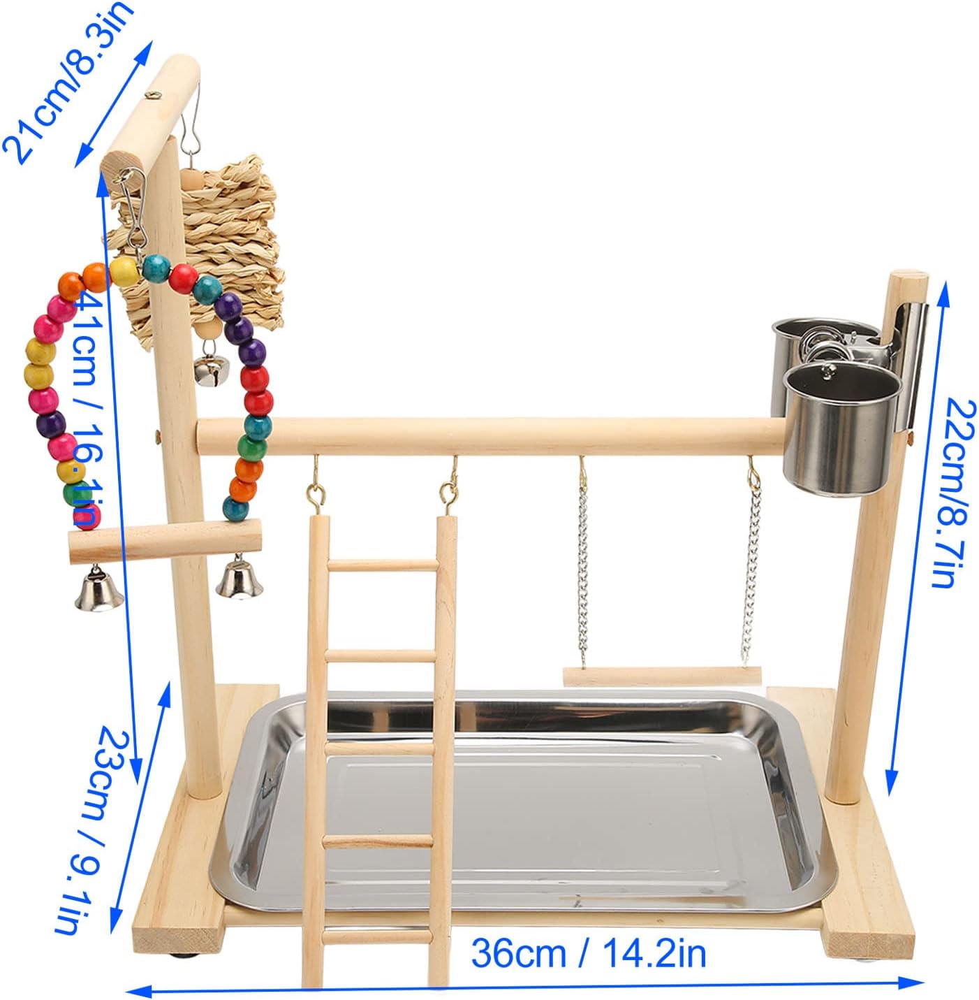 Stand, Bird Playstand Playstand with 2 Feeding Cups Removable Stainless Steel Tray for Small Medium Birds Play Climb Rest