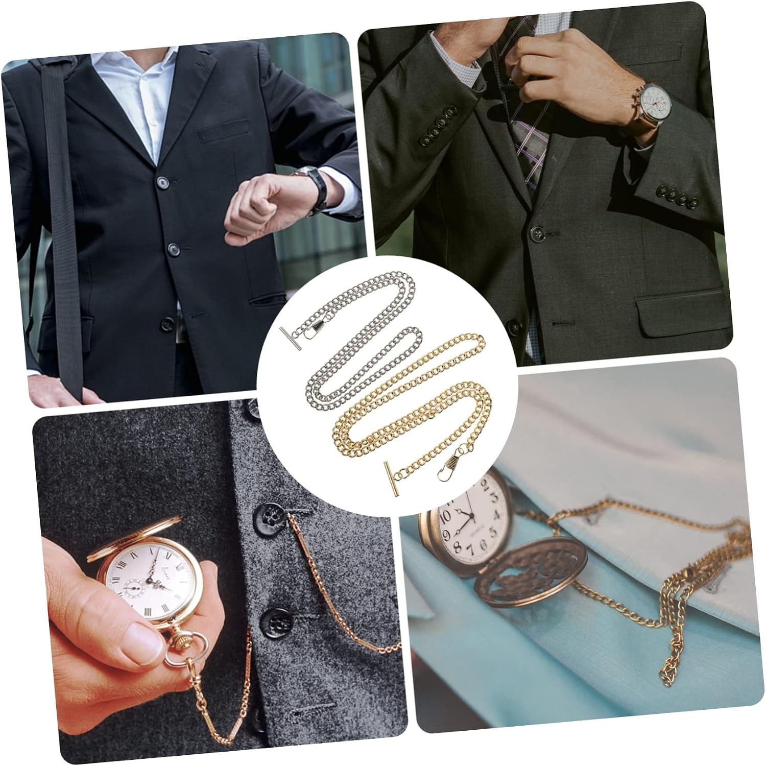VALICLUD 2pcs Vintage Pocket Watch Chain Jeans Chain with Bar Lobster Clasp for Waistcoat and Key Decoration Durable Material Present for Men and Women