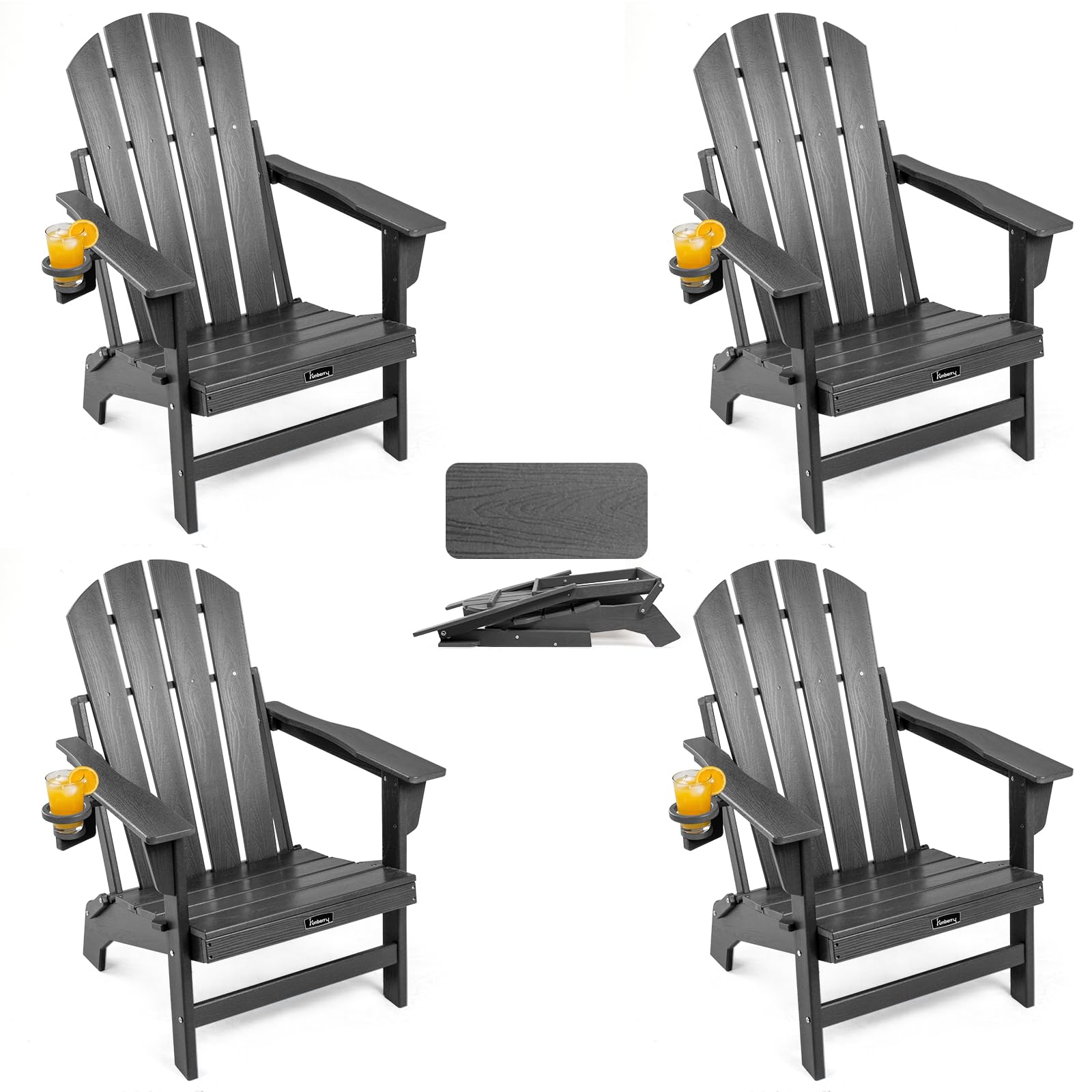 FUNBERRY Oversized Folding Adirondack Chair Set of 4, Fire Pit Chair 400LBS