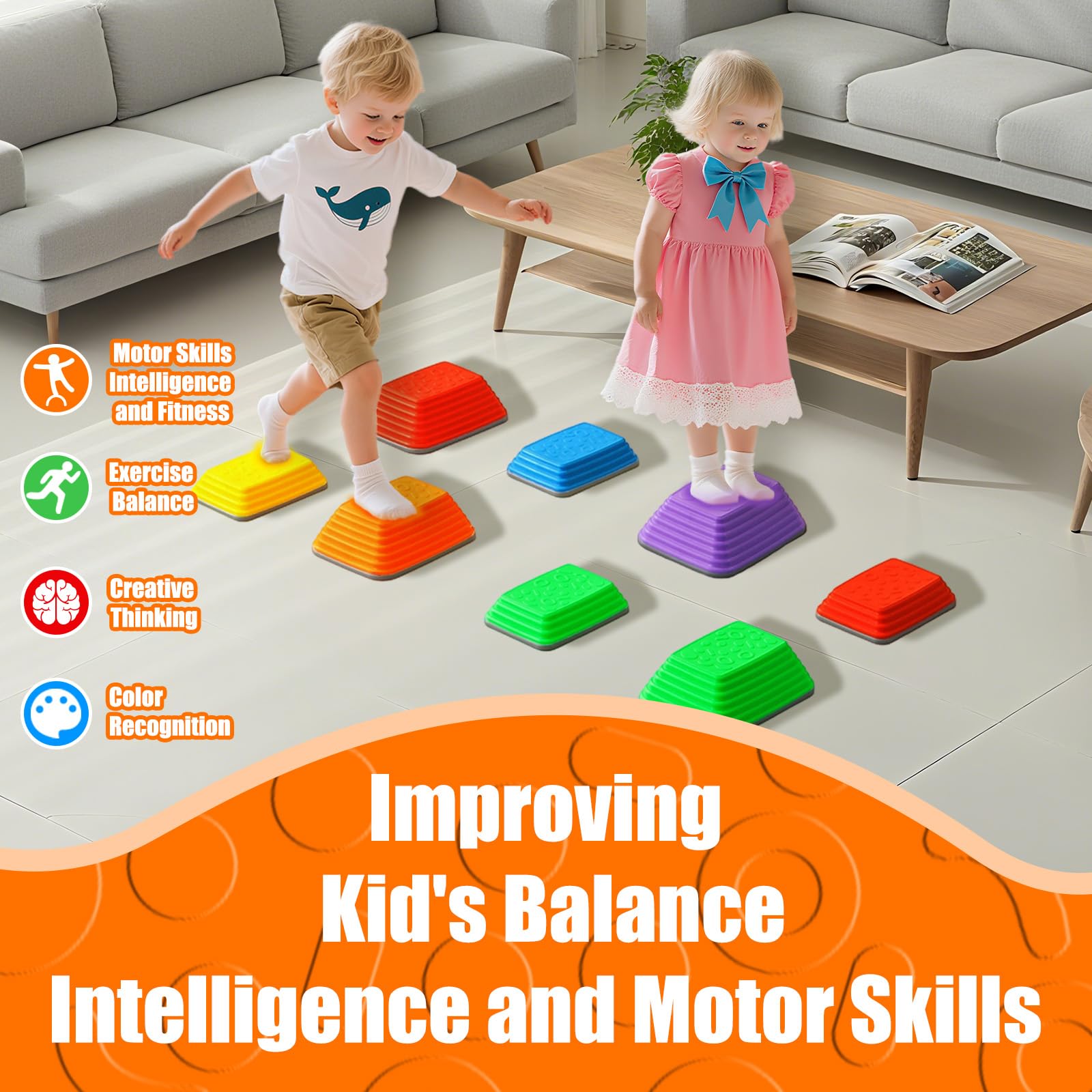 Pierres d'Équilibre Enfants 8 Antidérapantes Sensorielles Parcours Motricité