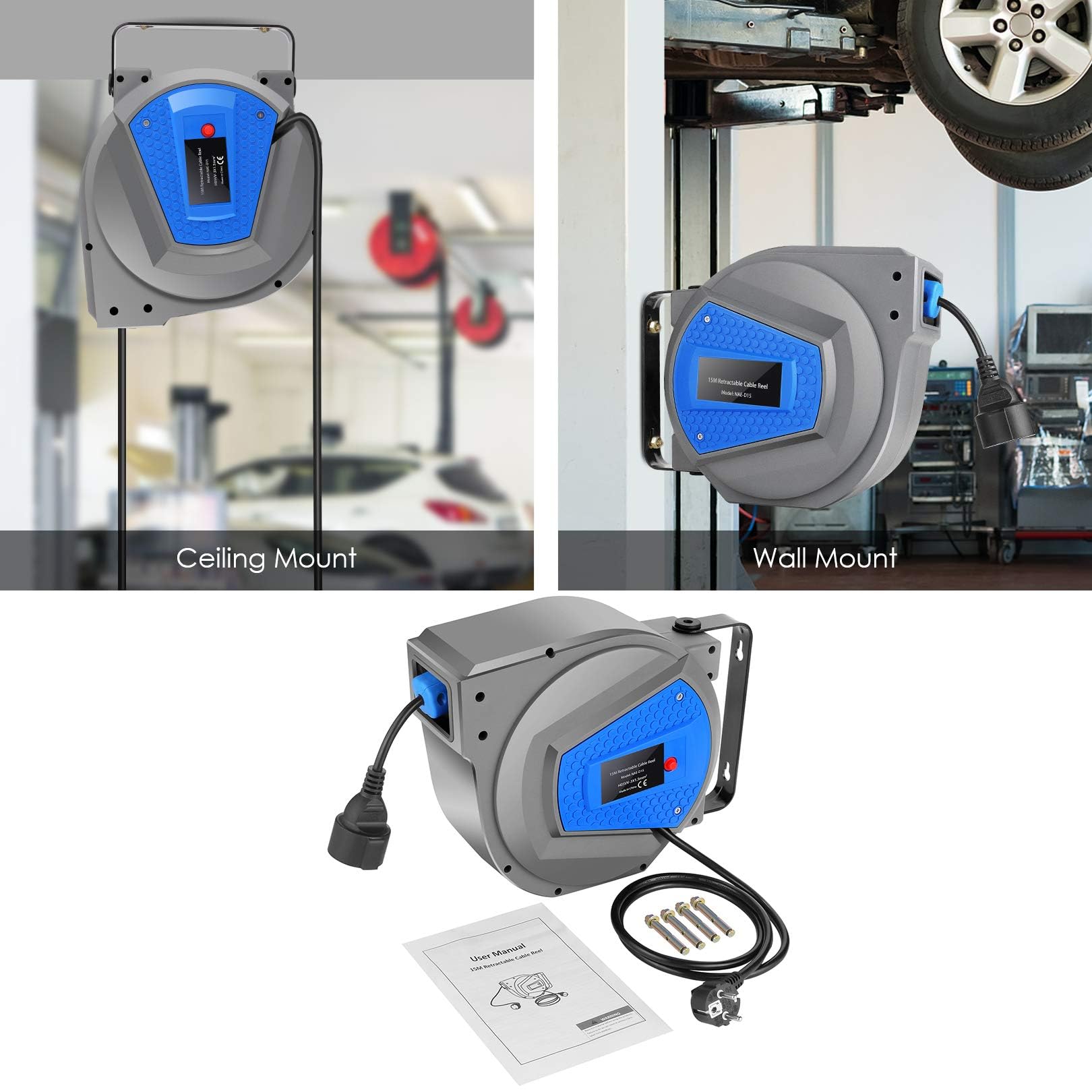 Avvolgicavo Automatico Himimi 15m - Per Interni Ed Esterni, 1500-3000W, Resistente All'Acqua