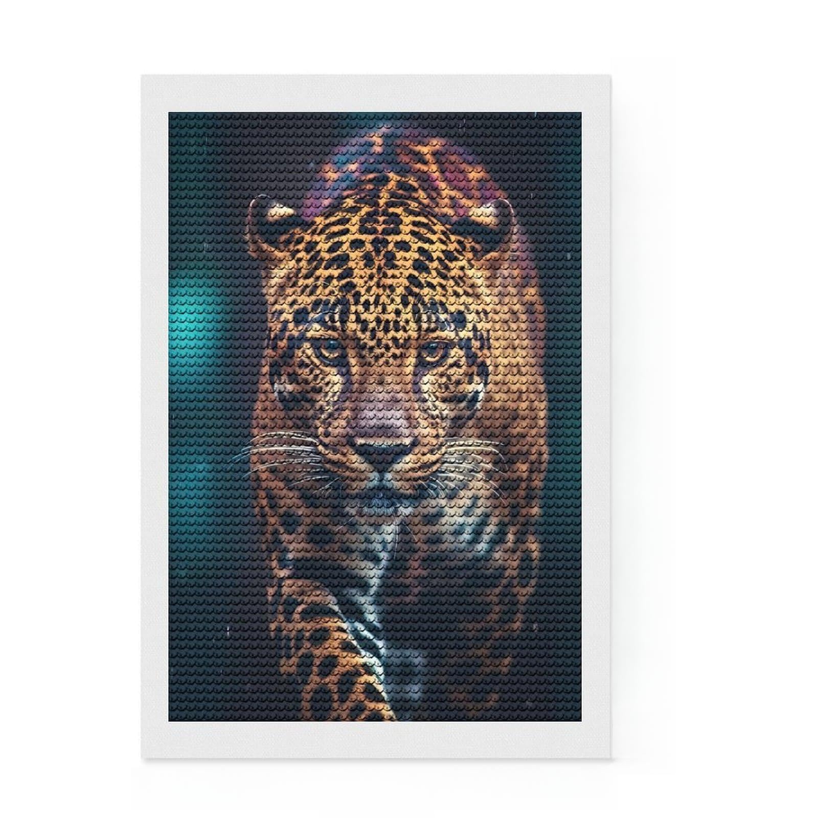 Junmoney Leopard Diamond Art Kit 8"x12", Easy to Follow Symbols, Complete Accessories, Relaxing DIY Hobby, Home Wall Decor